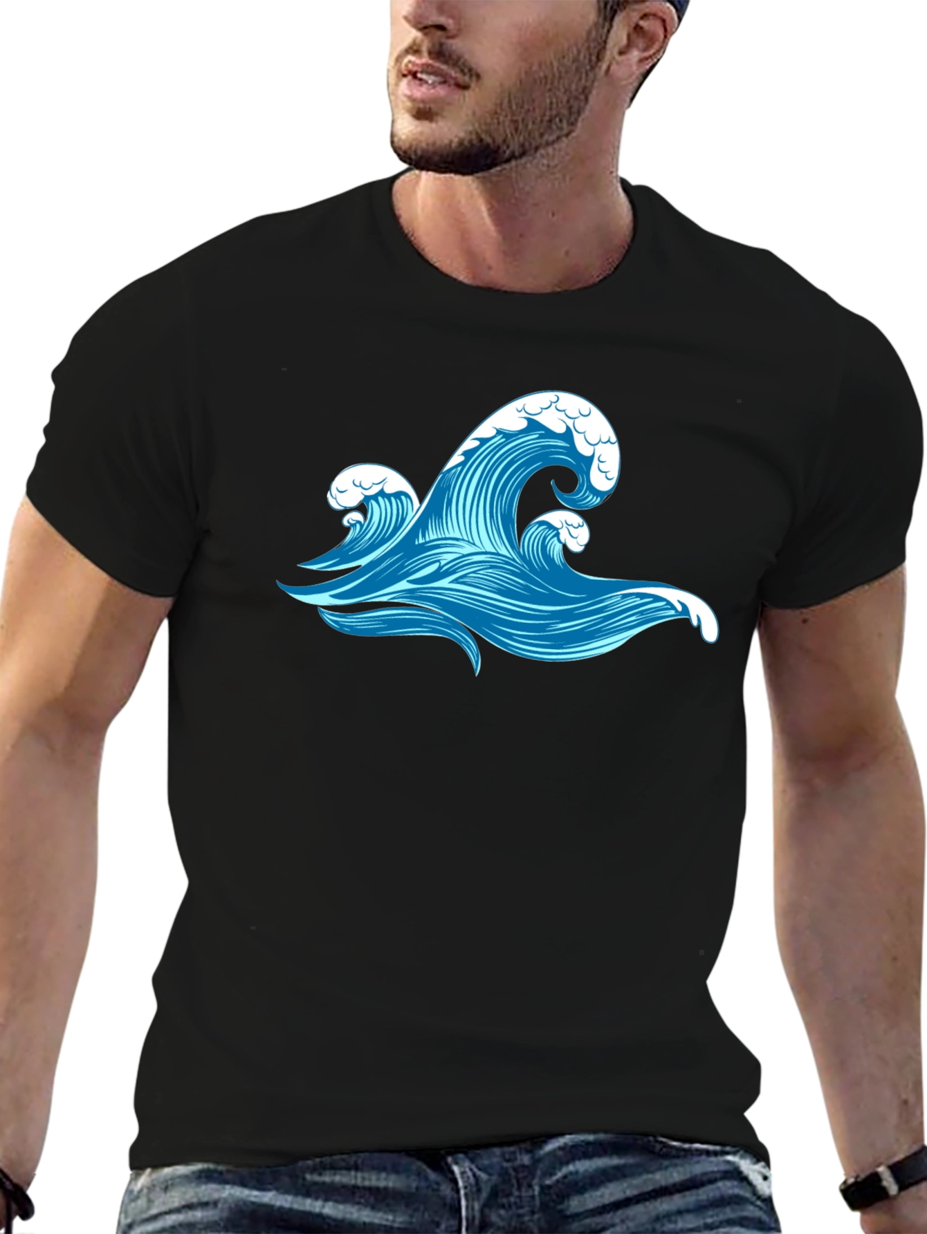 Ocean Wave Graphic Black T-Shirt