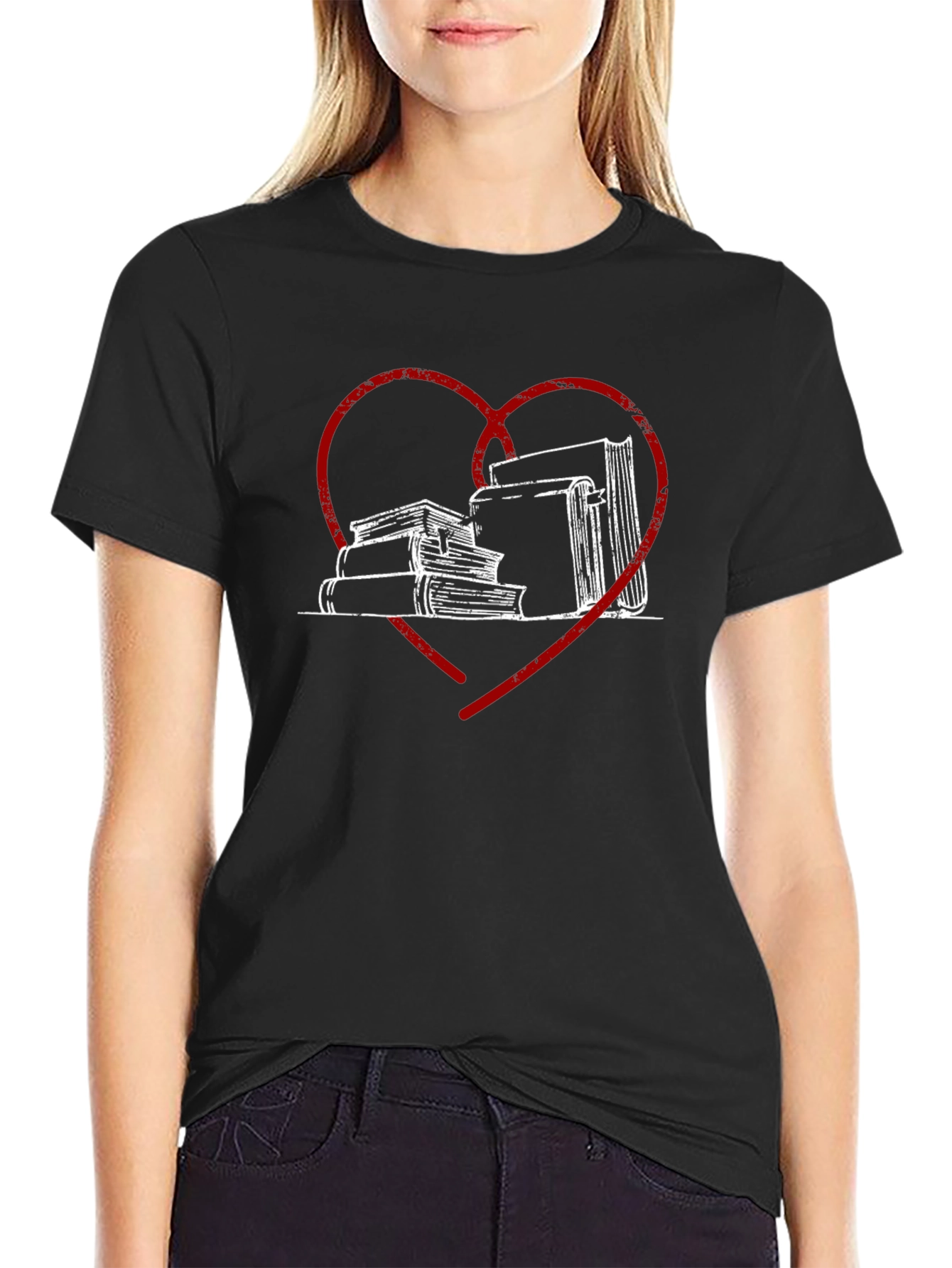 Book Lover Tee - Heart & Stack Design