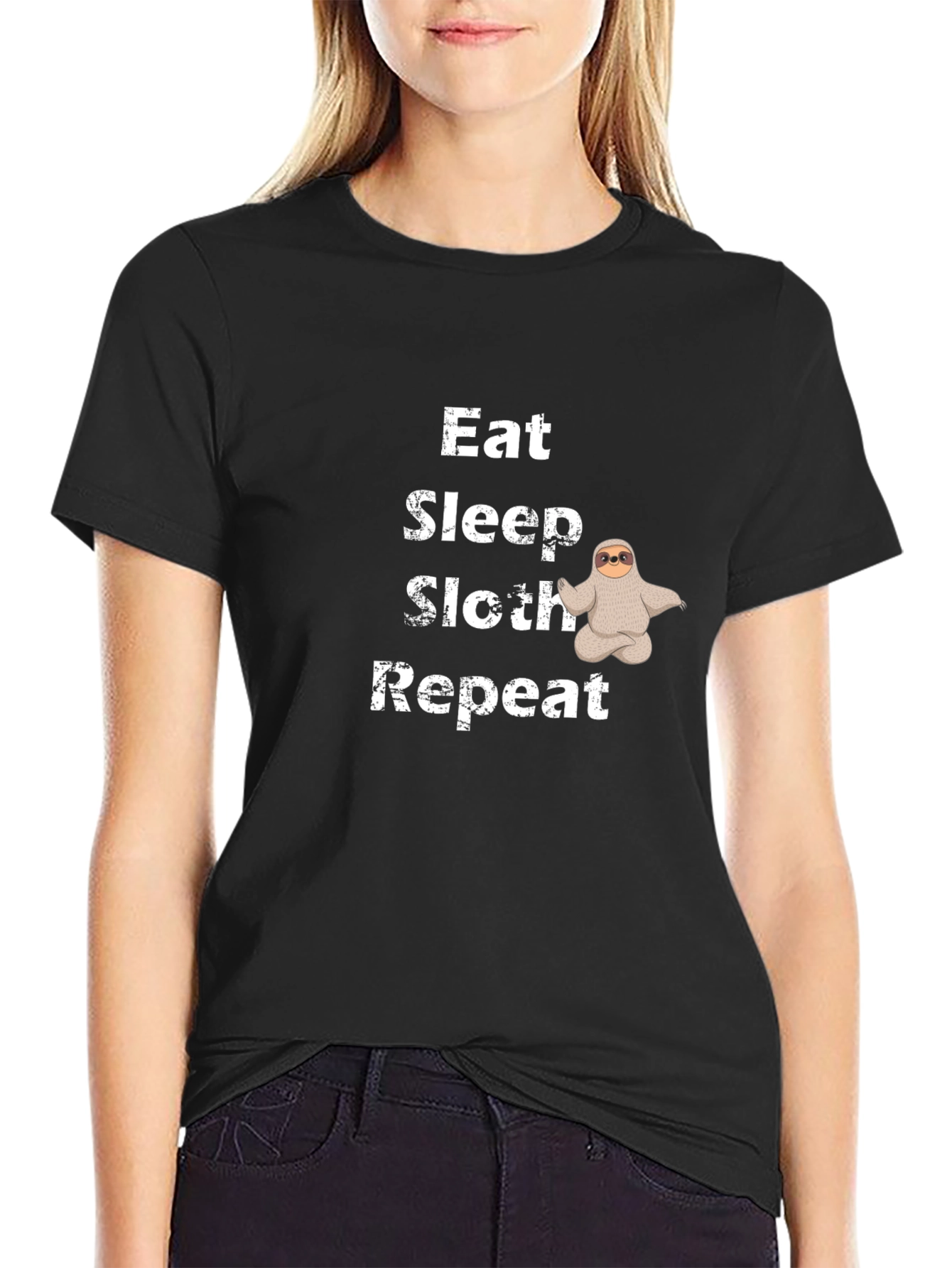 Eat Sleep Sloth Repeat Black T-Shirt