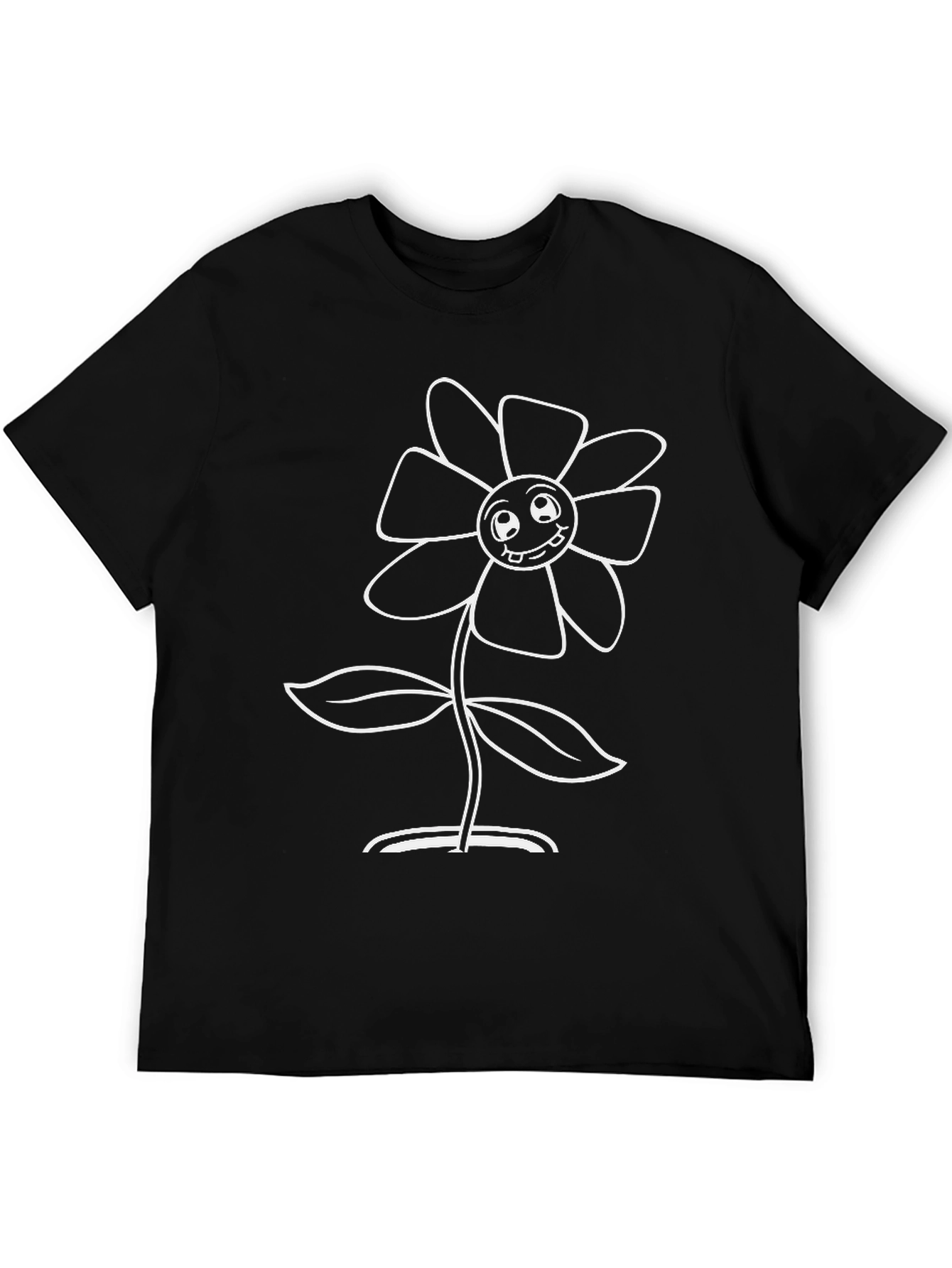 Smiling Flower Graphic Tee - Black Cotton T-Shirt