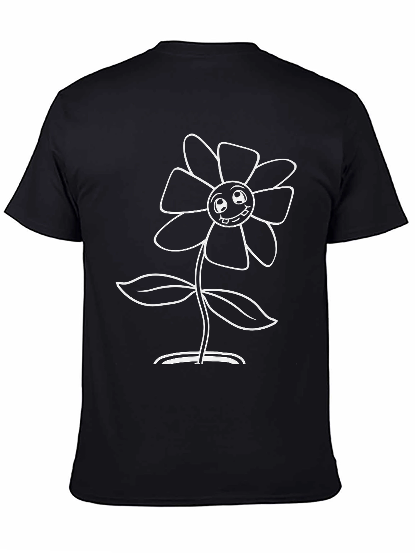 Smiling Flower Graphic Tee - Black Cotton T-Shirt