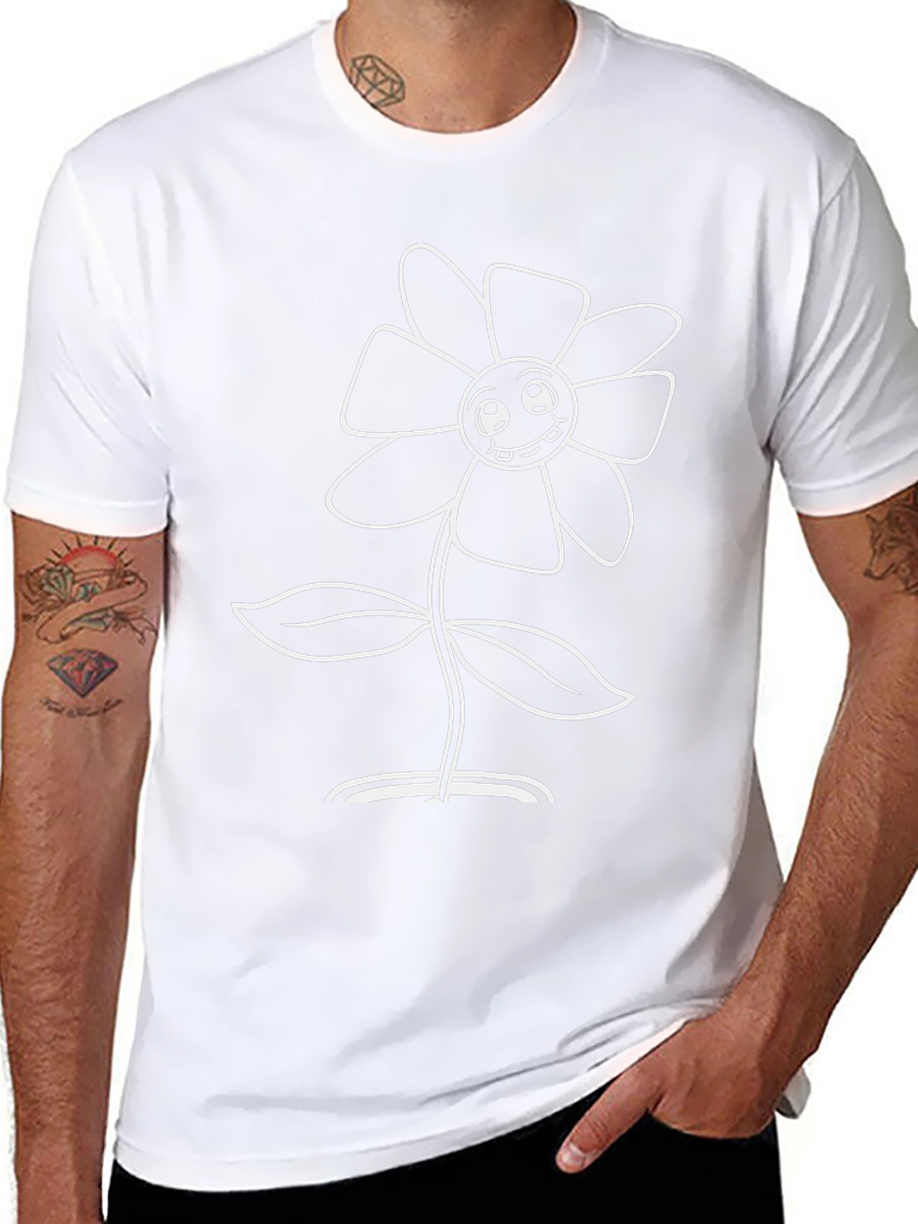 Smiling Flower Graphic Tee - Black Cotton T-Shirt