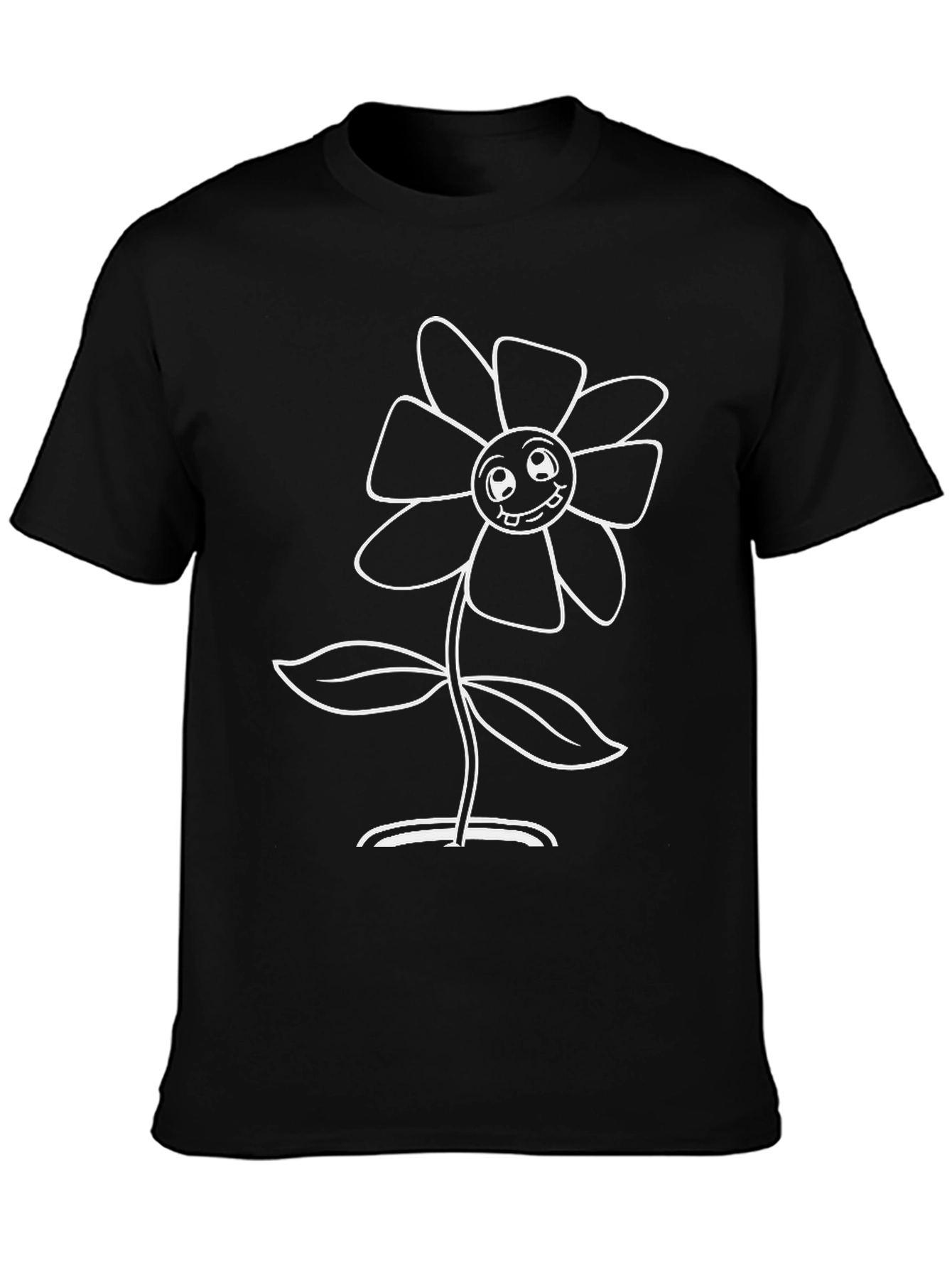 Smiling Flower Graphic Tee - Black Cotton T-Shirt