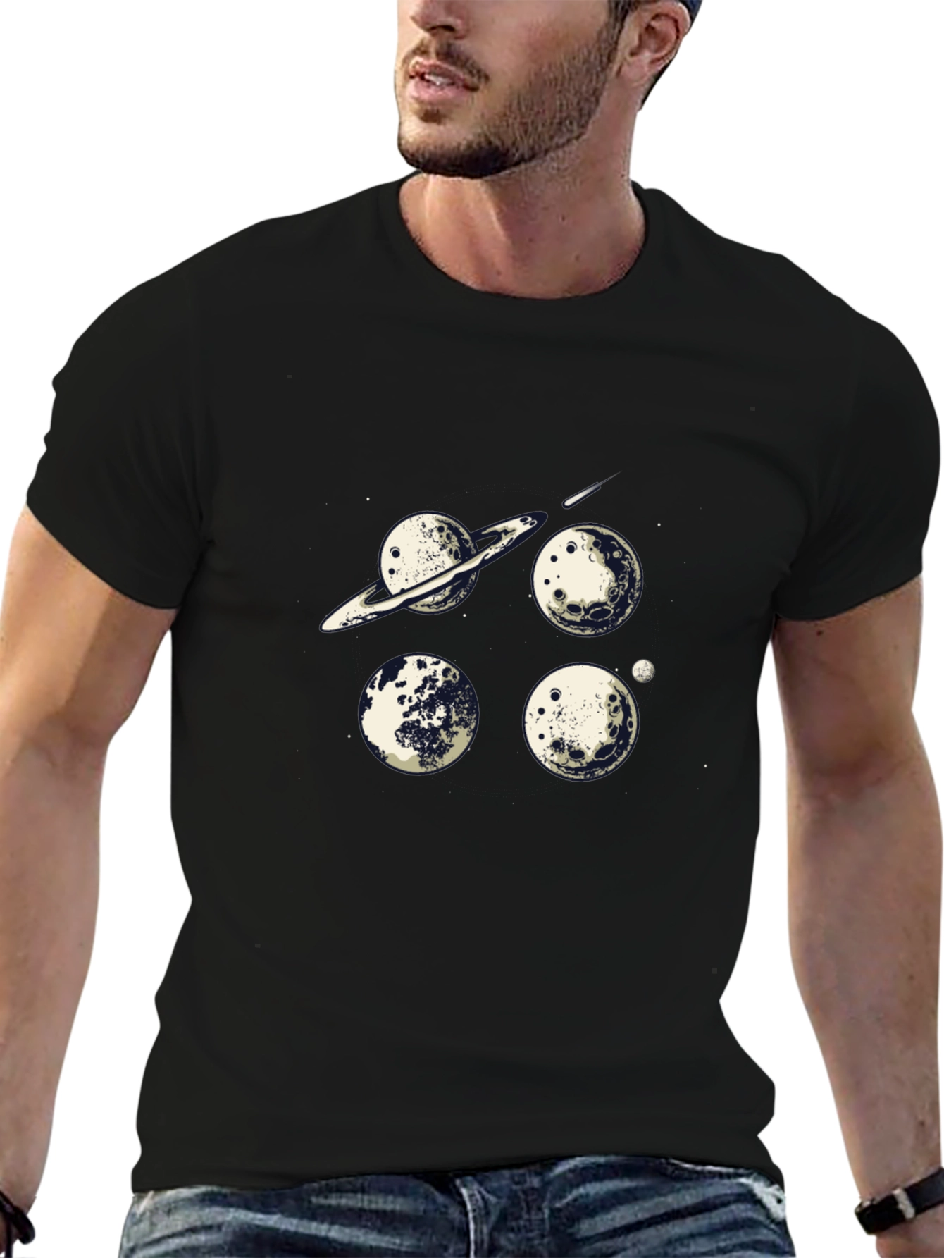 Cosmic Planets Graphic Tee - Black