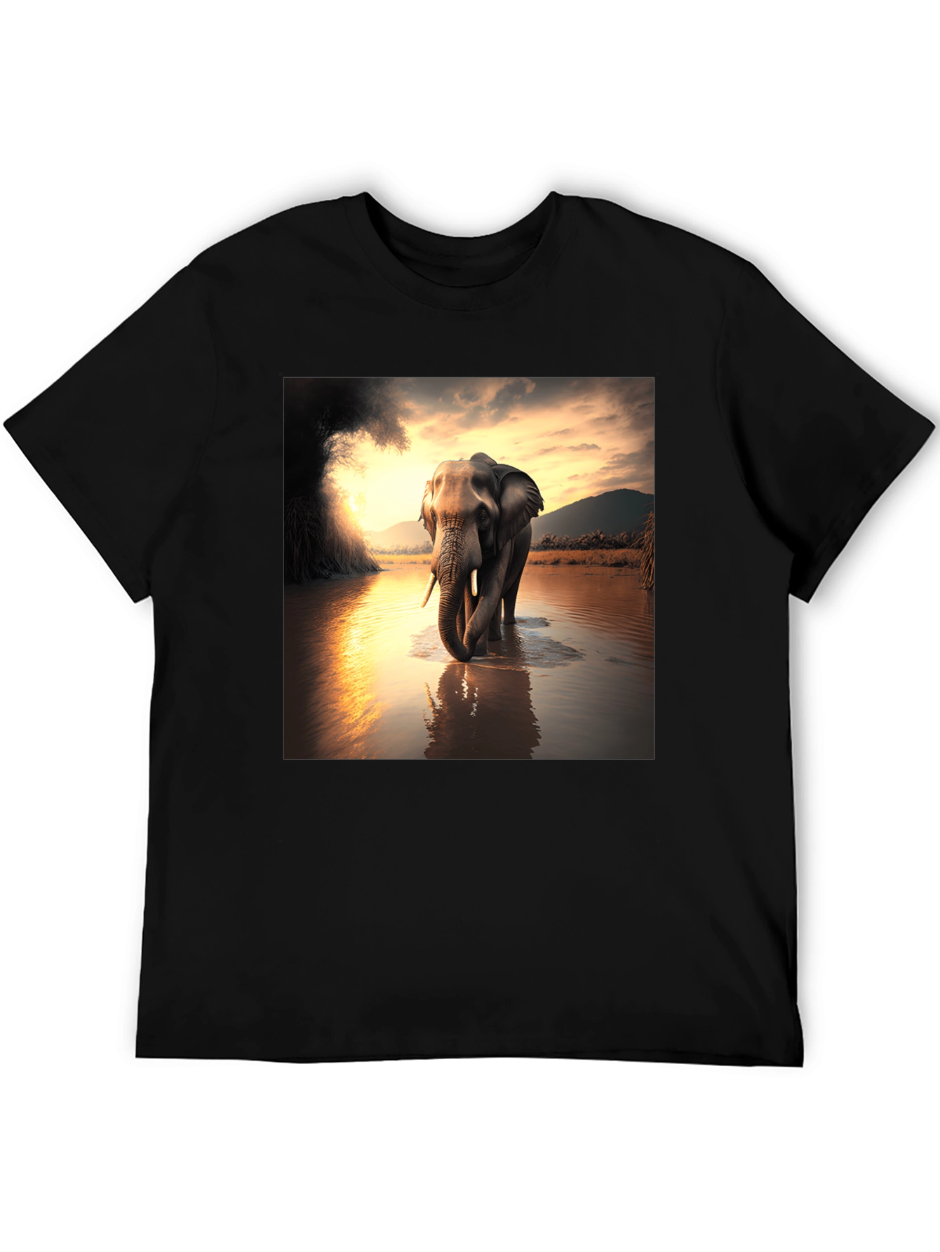 Elephant River T-Shirt - Black Cotton Tee