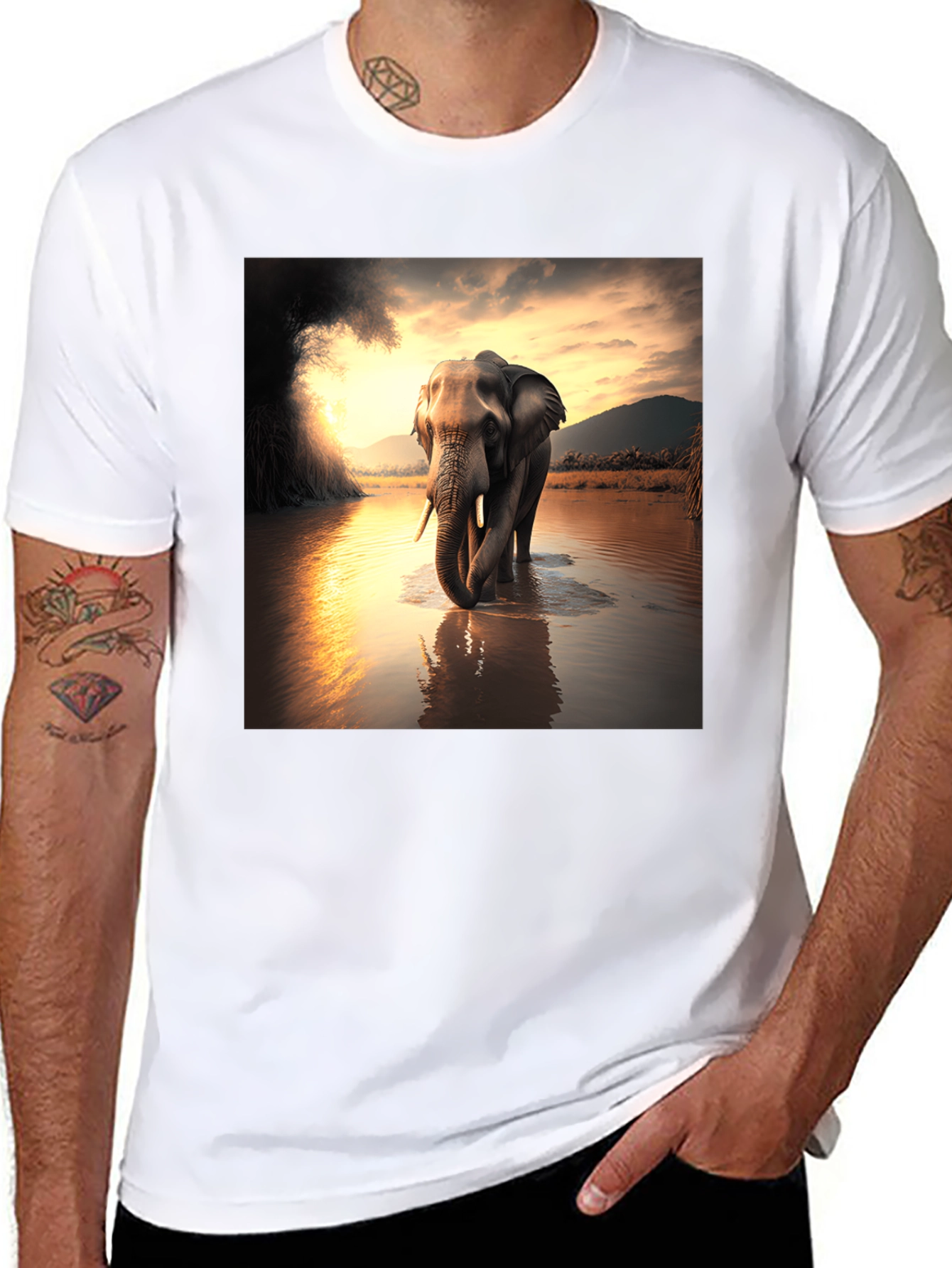 Elephant River T-Shirt - Black Cotton Tee