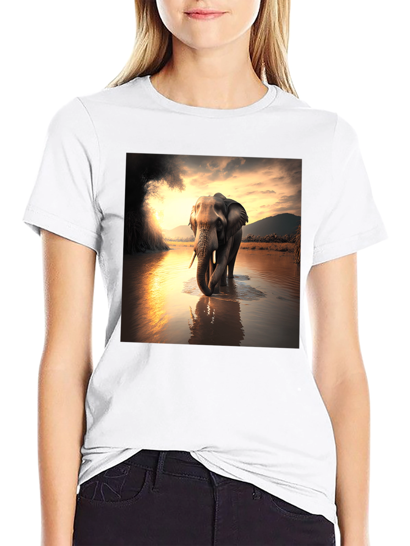 Elephant River T-Shirt - Black Cotton Tee