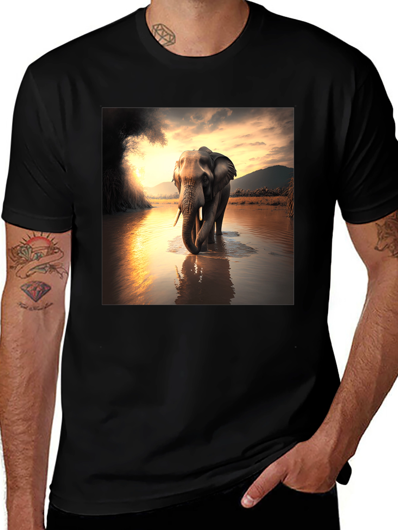 Elephant River T-Shirt - Black Cotton Tee