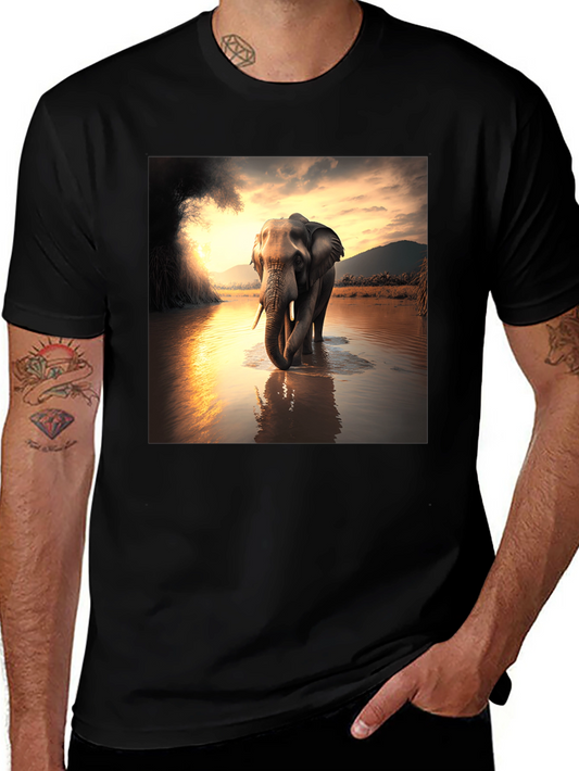 Elephant River T-Shirt - Black Cotton Tee