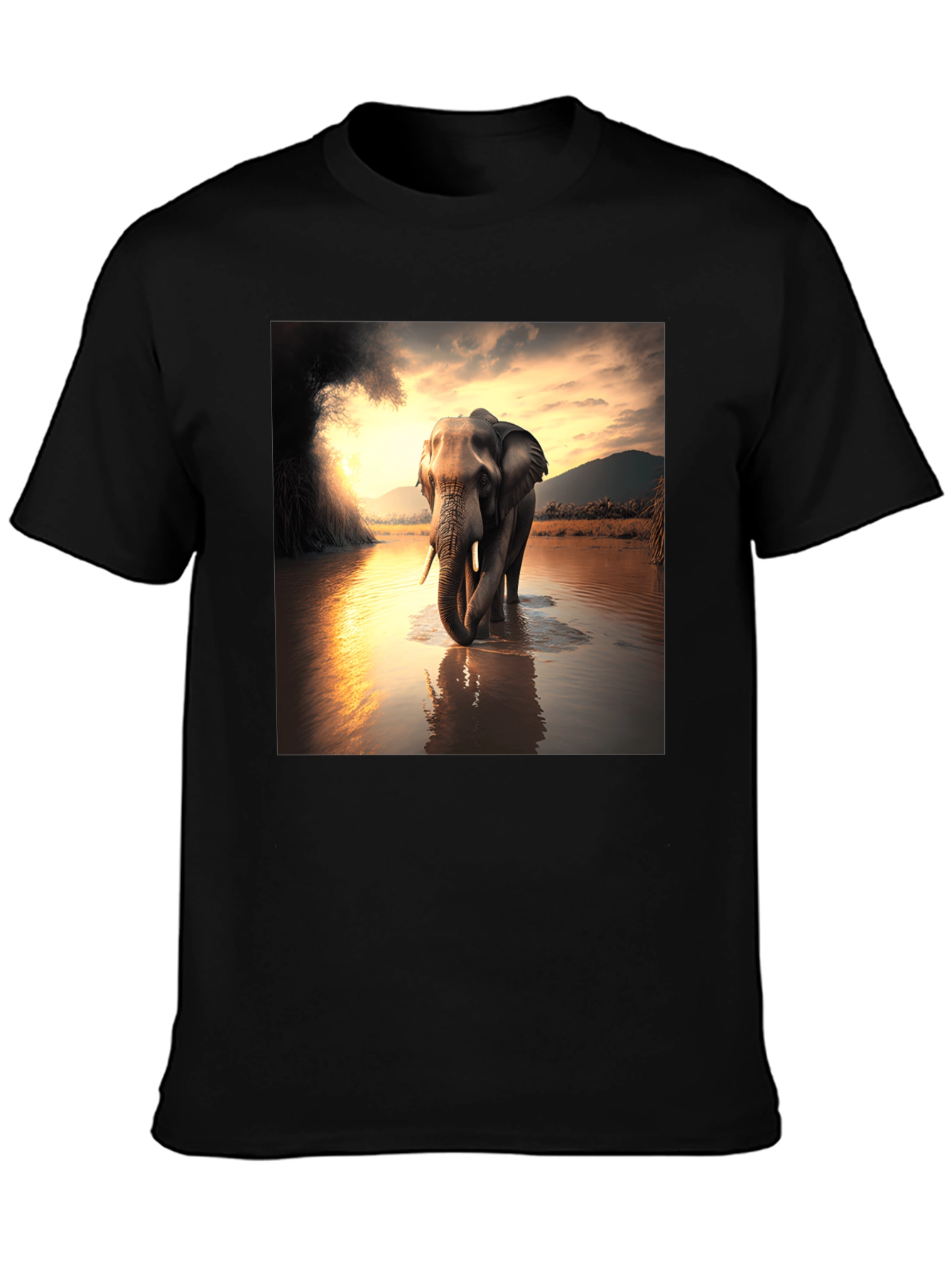 Elephant River T-Shirt - Black Cotton Tee