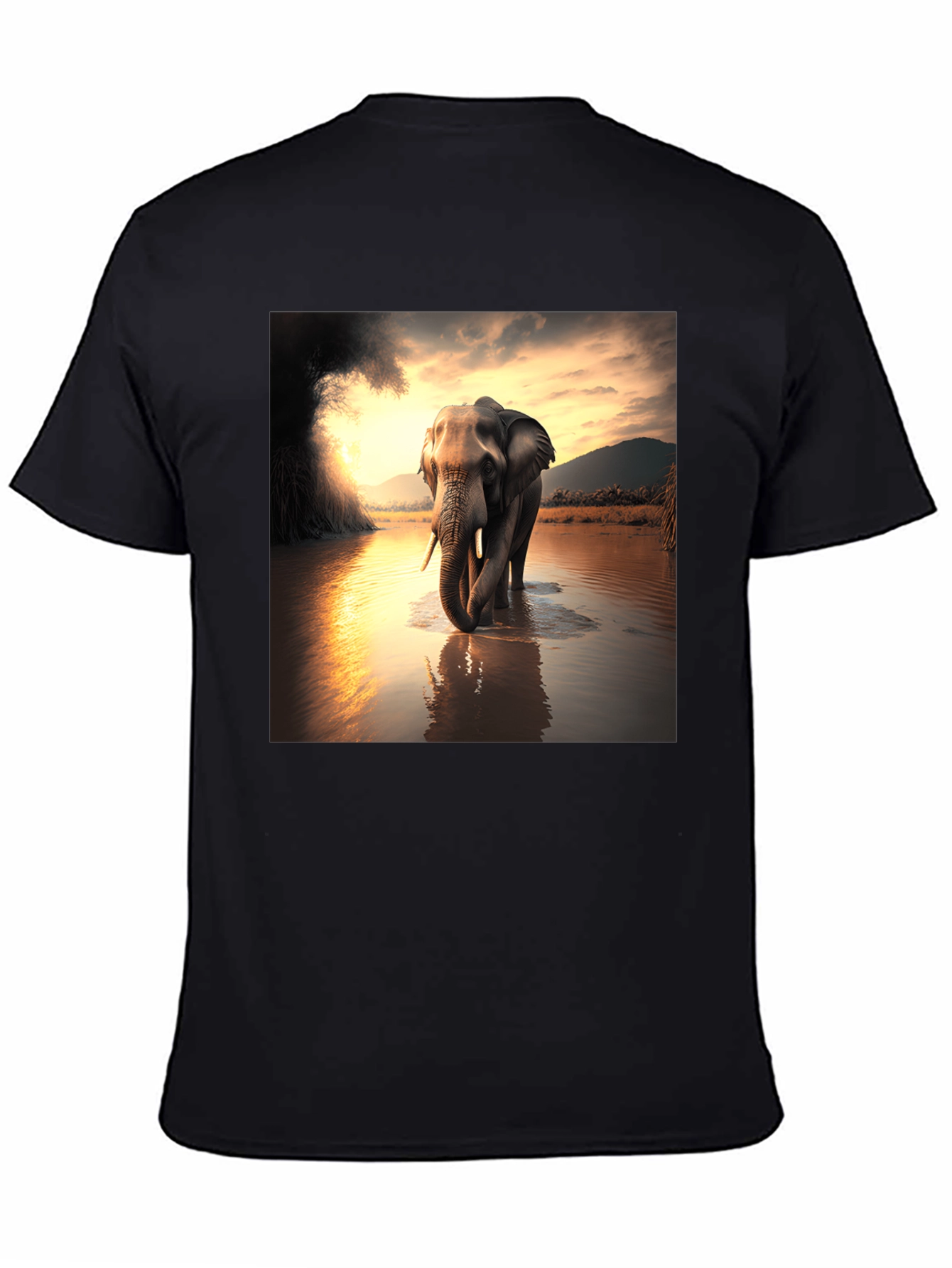 Elephant River T-Shirt - Black Cotton Tee