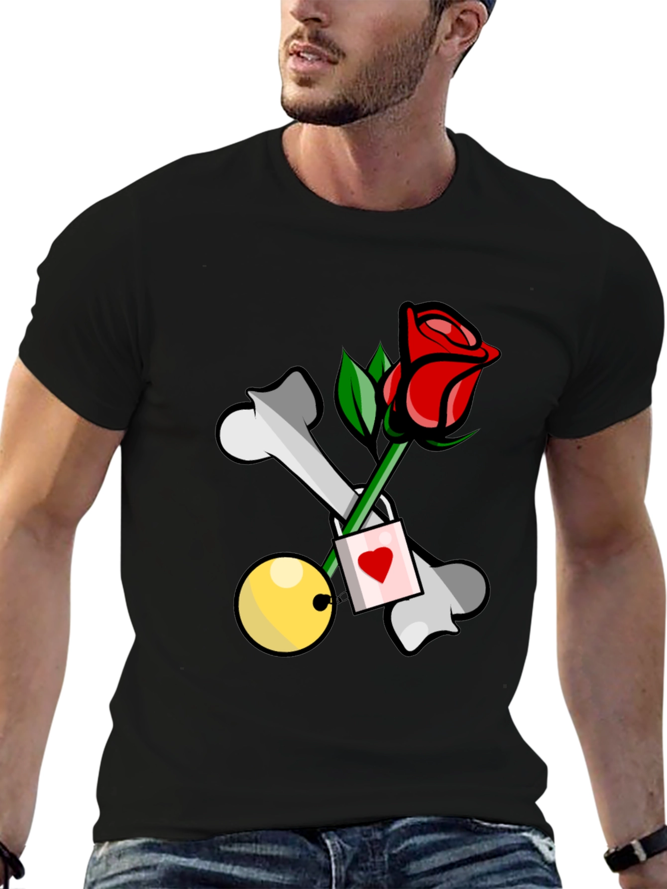 Rose & Bones Graphic Tee - Edgy Style