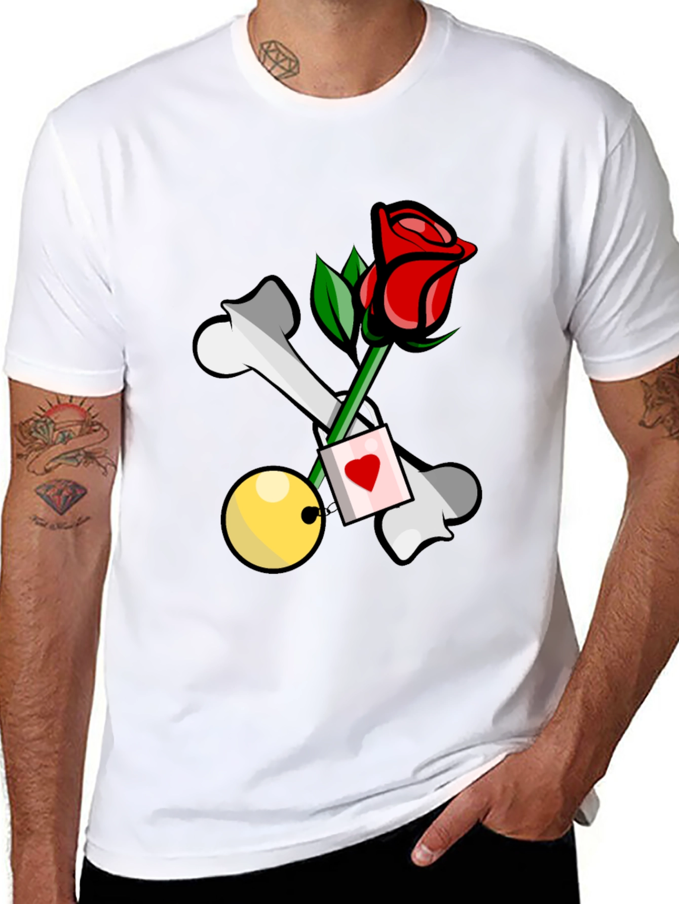 Rose & Bones Graphic Tee - Edgy Style