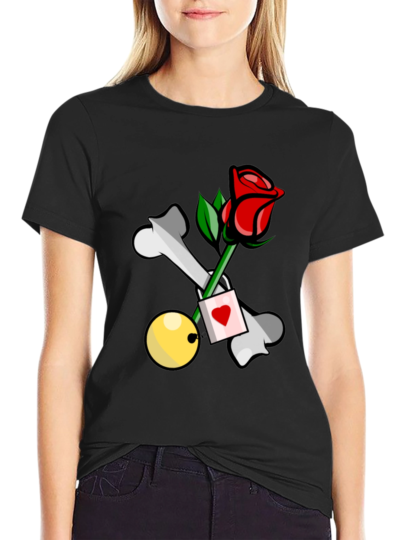 Rose & Bones Graphic Tee - Edgy Style