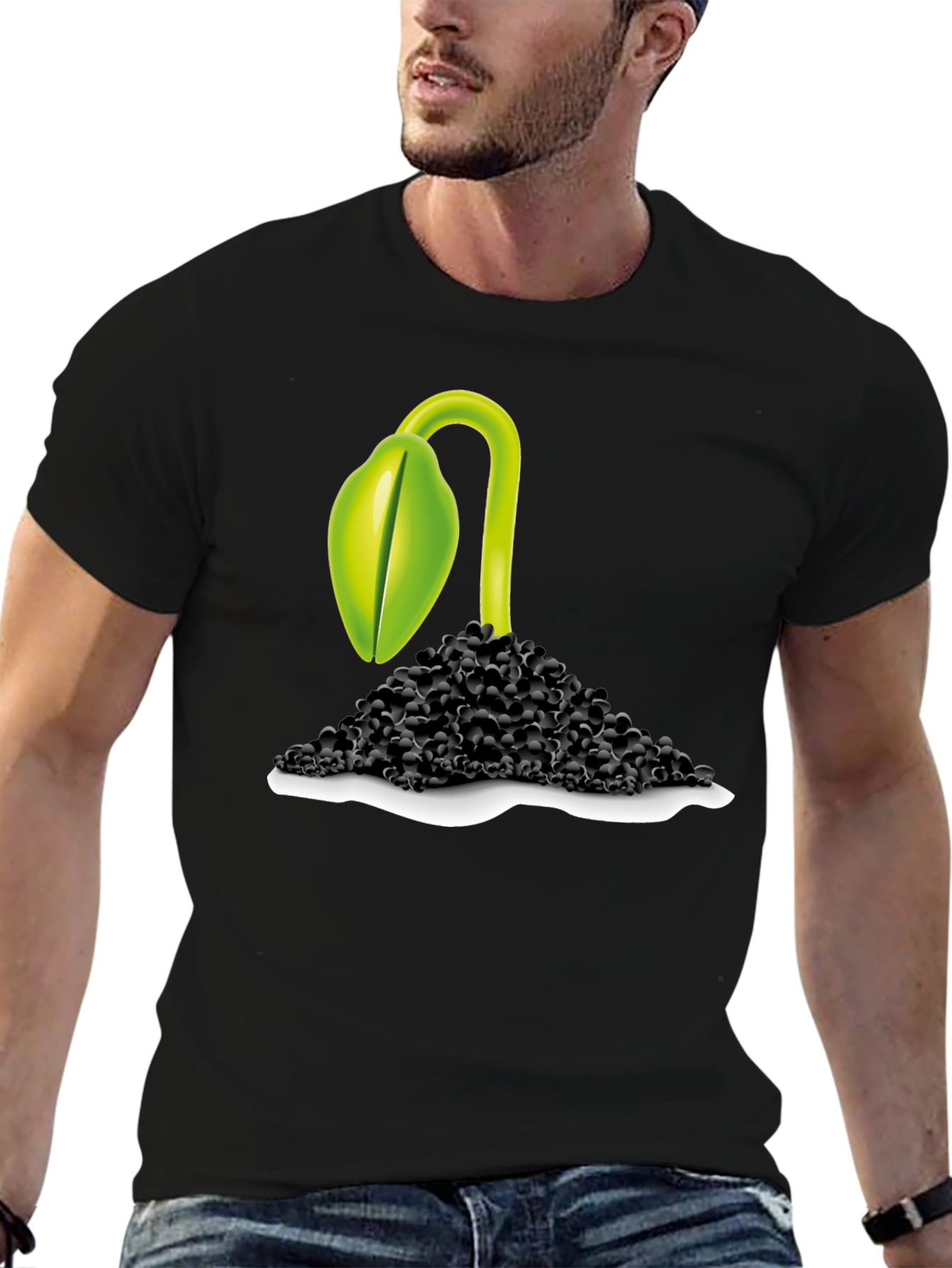 Sprout Graphic Tee - Black Cotton Blend T-Shirt
