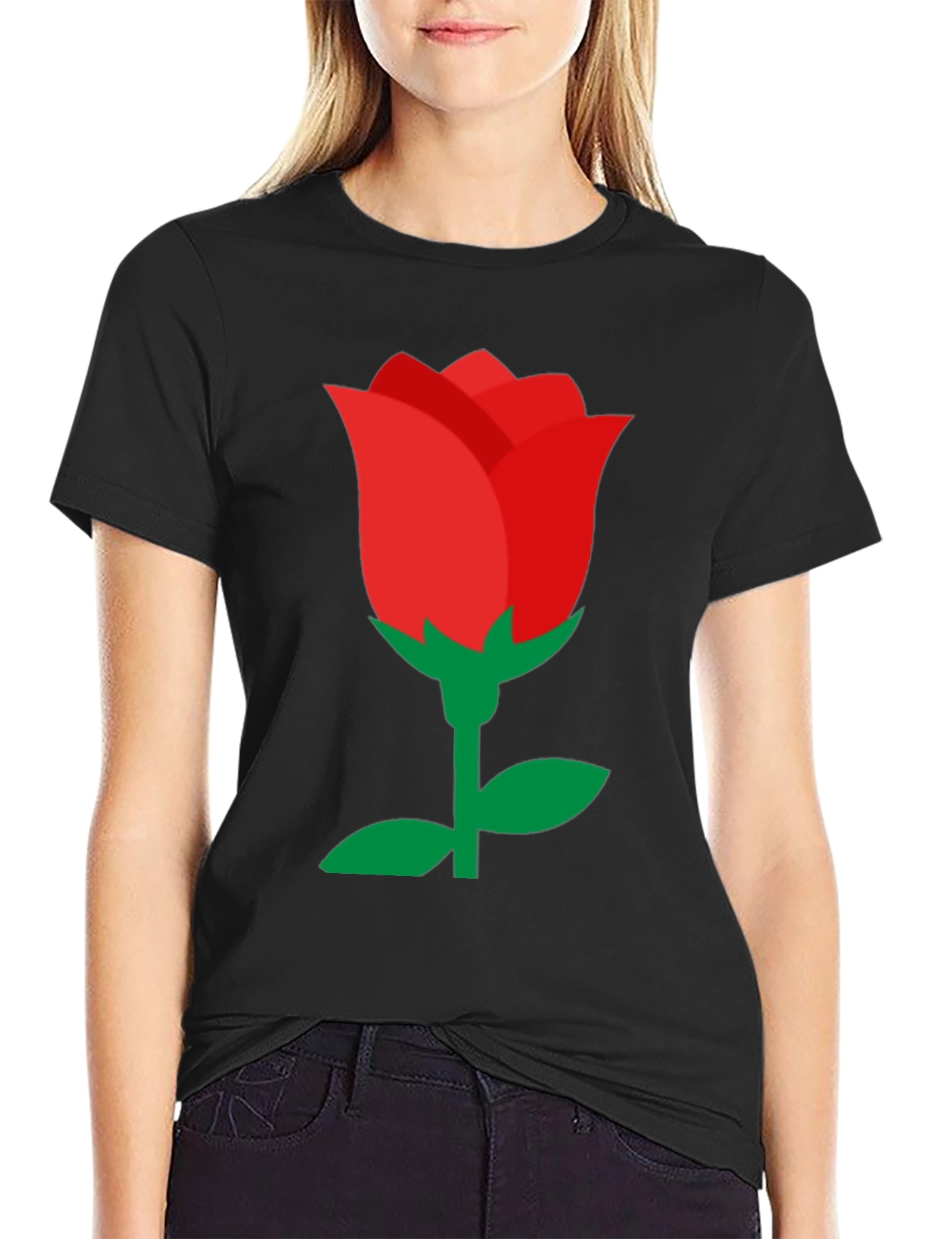 Red Rose Graphic Black T-Shirt - Classic Style