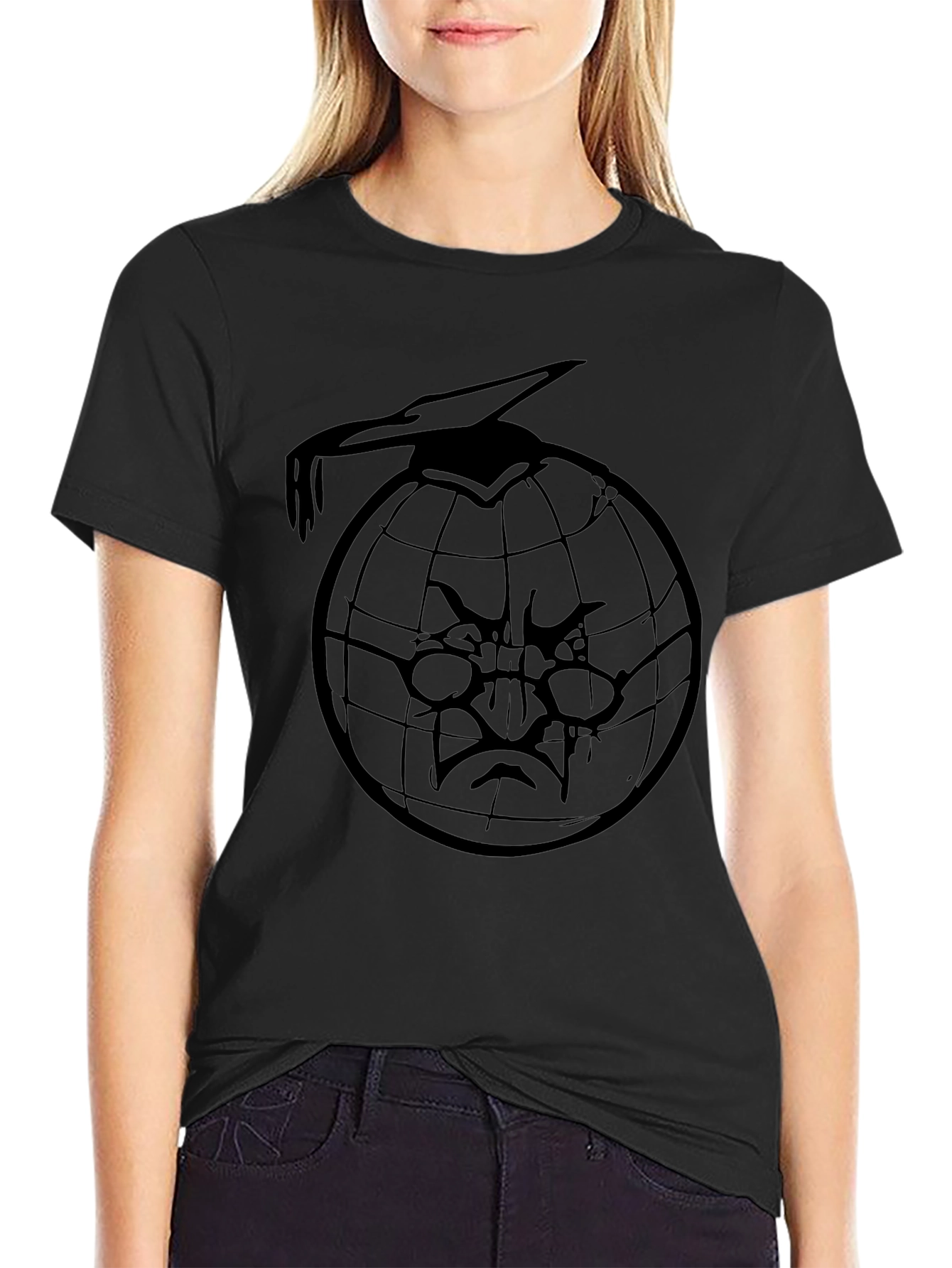 Black T-Shirt with Globe Design