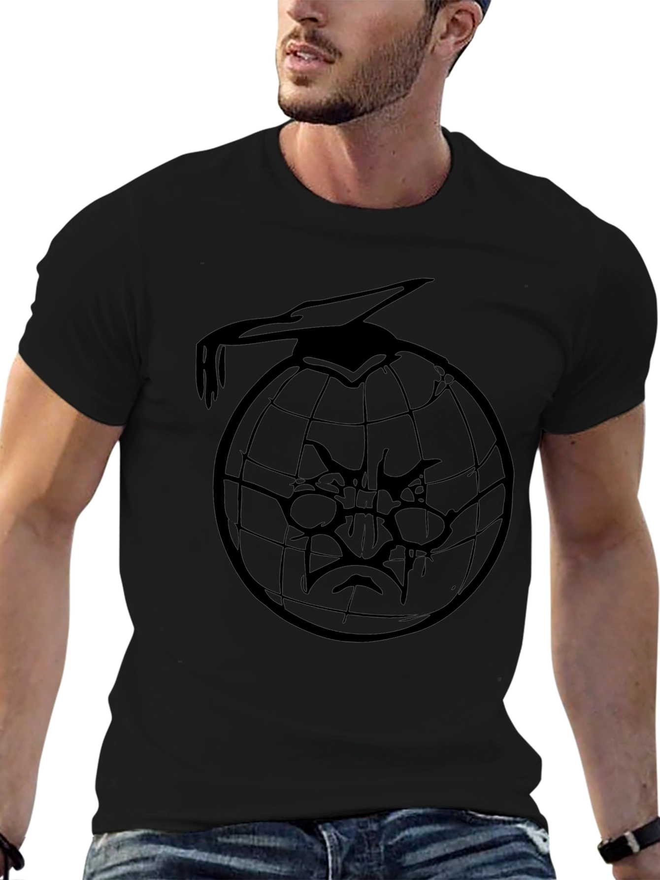 Black T-Shirt with Globe Design