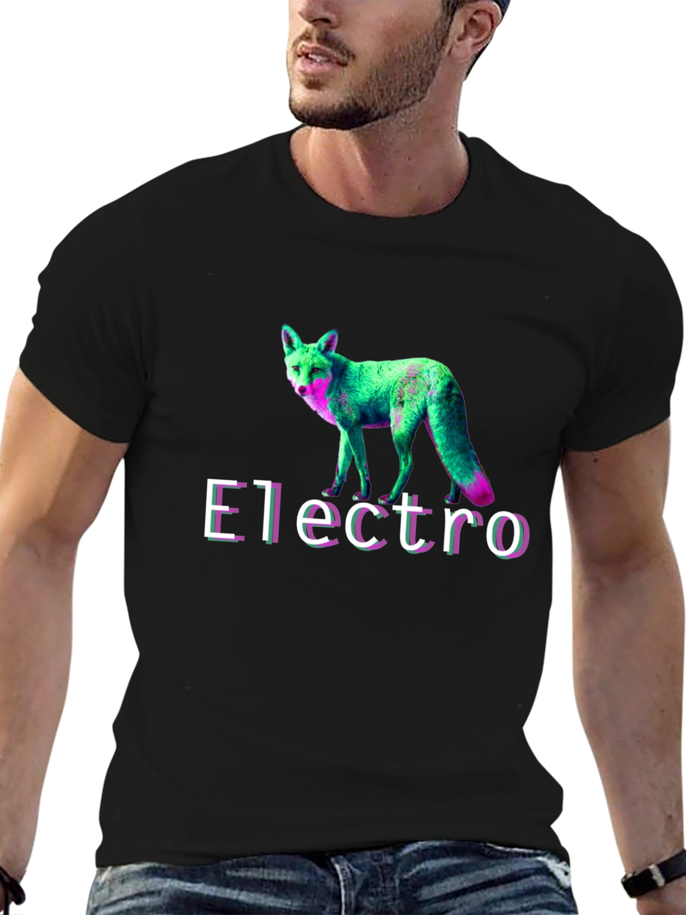 Electro Fox Graphic Tee - Stylish Black T-Shirt