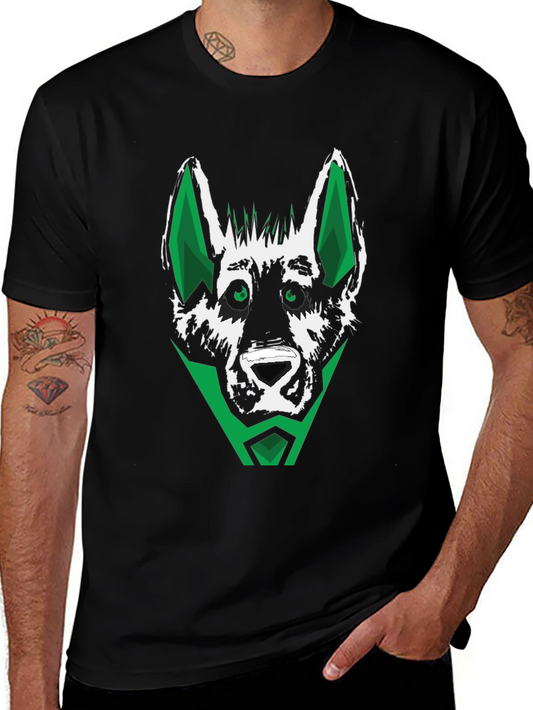 Green Wolf Graphic Tee - Stylish Mens Black T-Shirt
