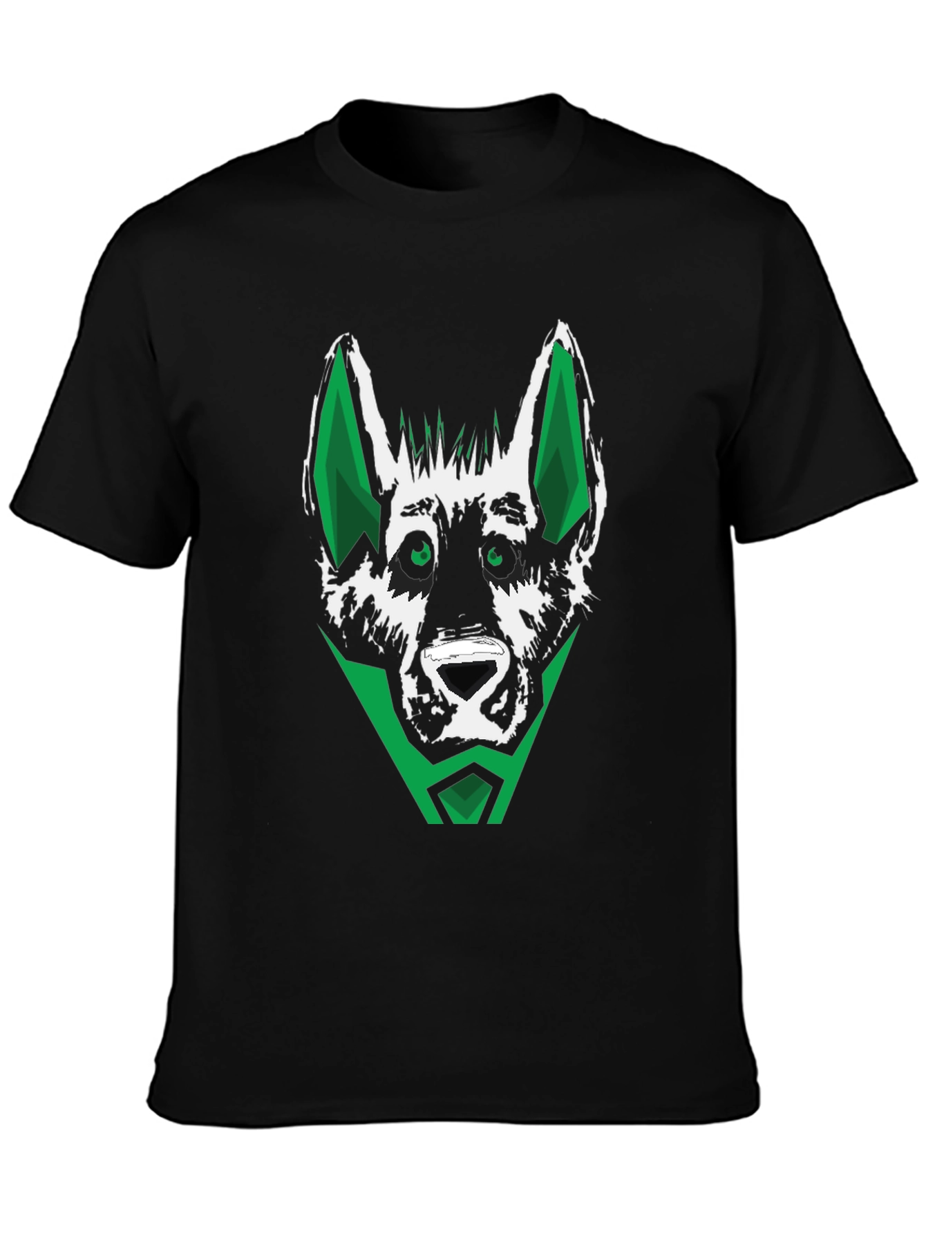 Green Wolf Graphic Tee - Stylish Mens Black T-Shirt