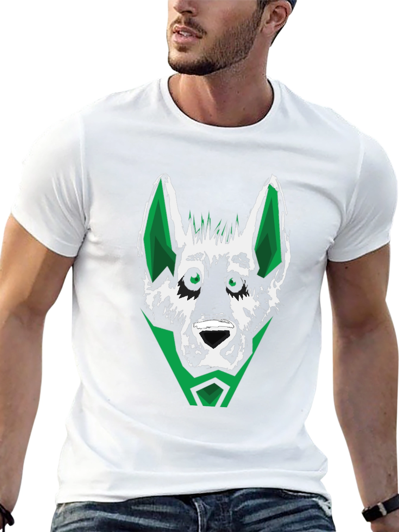 Green Wolf Graphic Tee - Stylish Mens Black T-Shirt