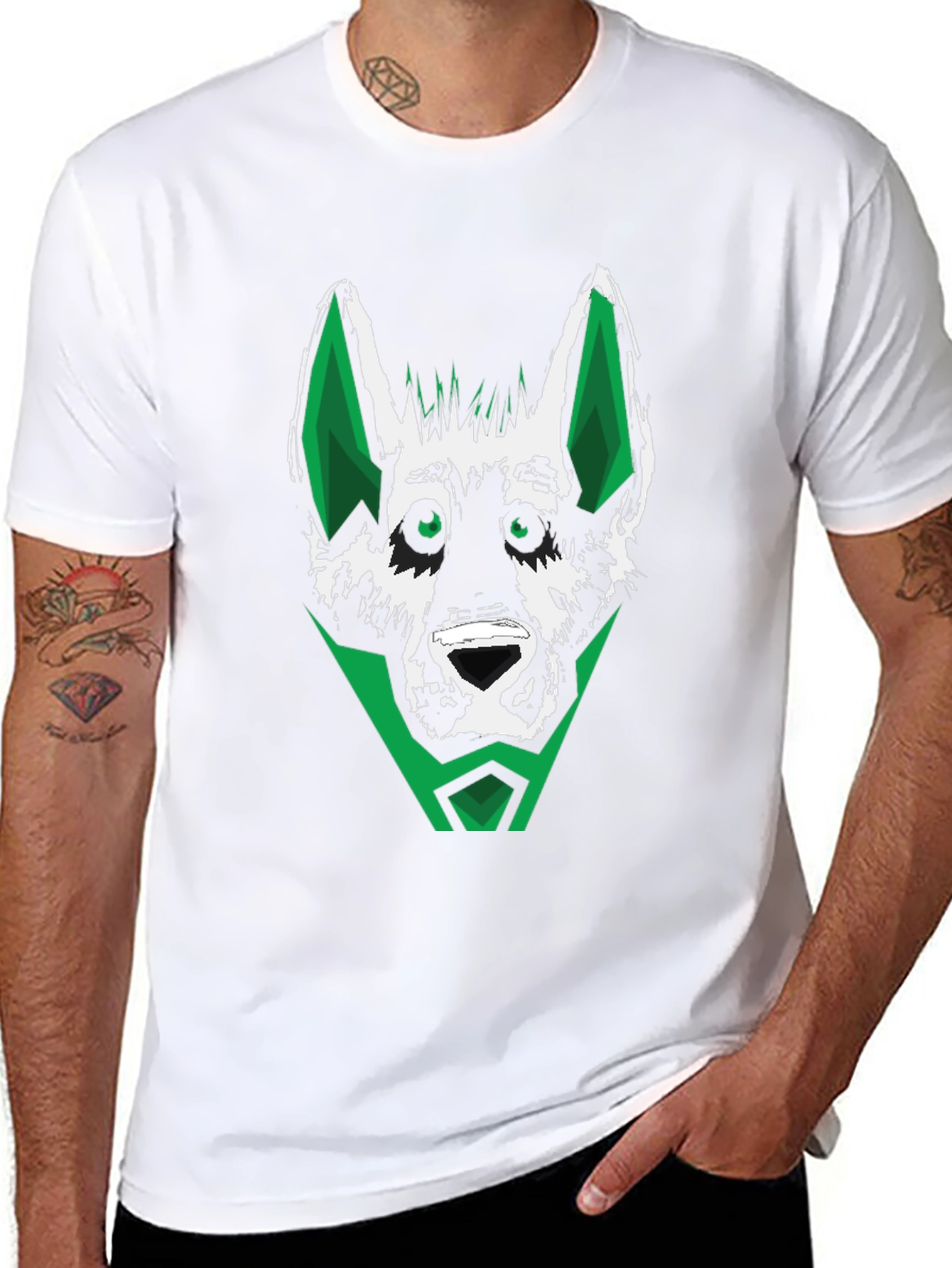 Green Wolf Graphic Tee - Stylish Mens Black T-Shirt