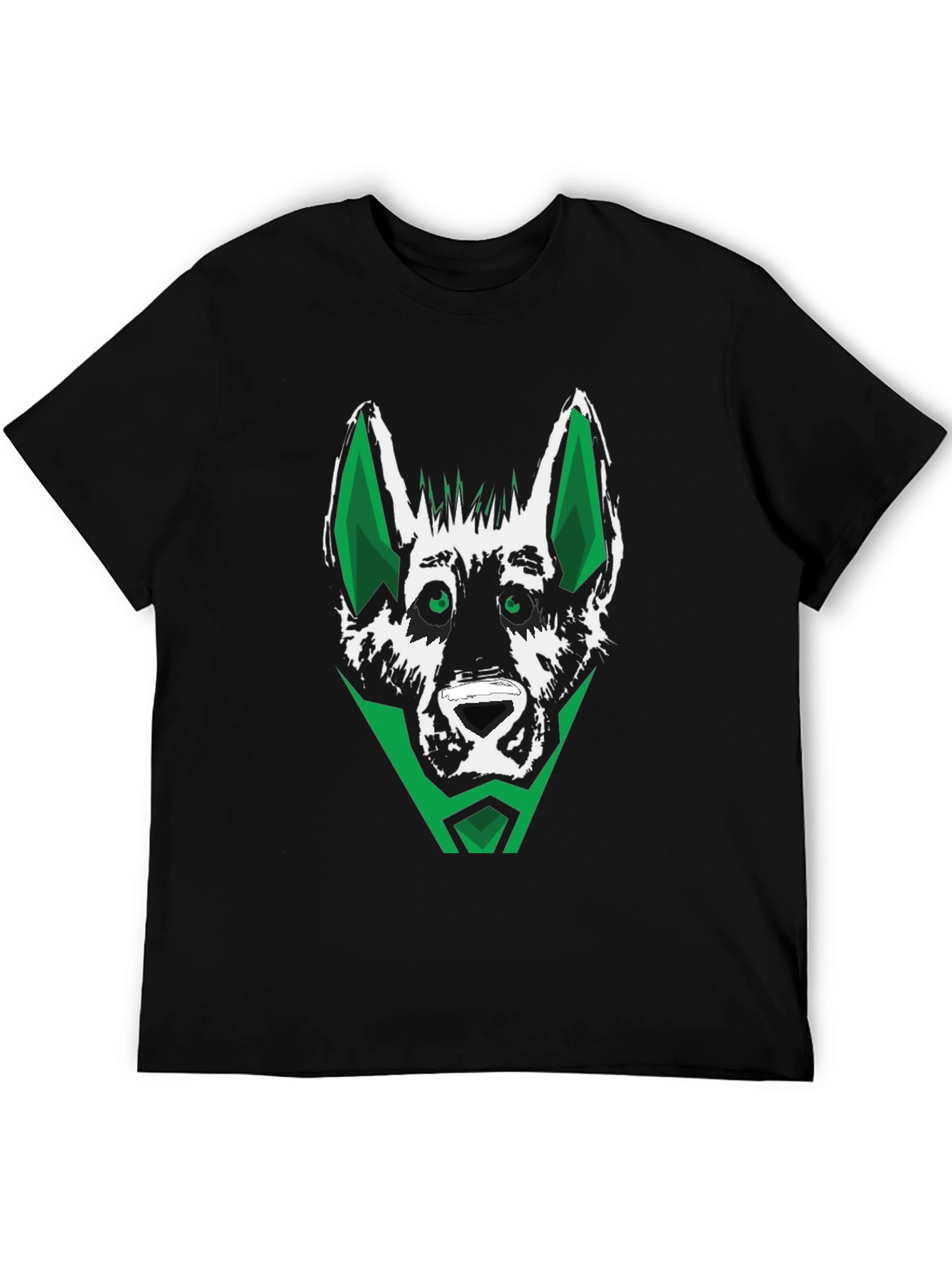 Green Wolf Graphic Tee - Stylish Mens Black T-Shirt