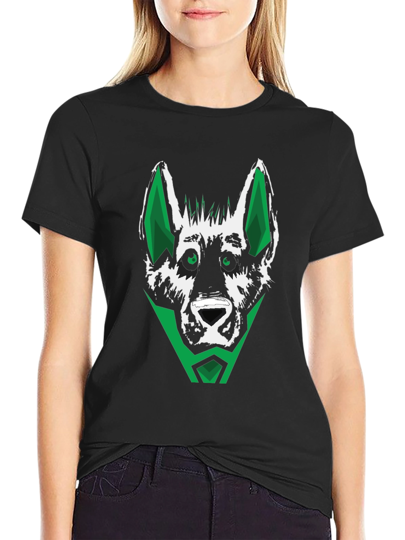 Green Wolf Graphic Tee - Stylish Mens Black T-Shirt