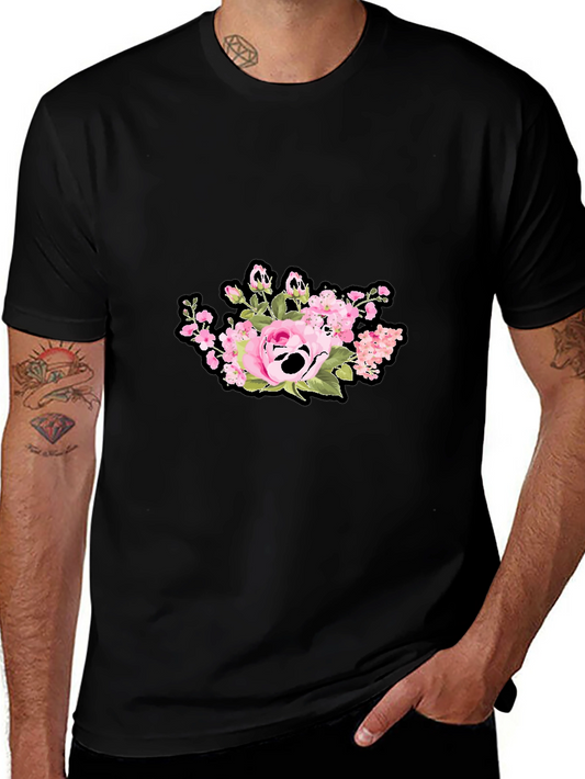 Floral Skull Graphic Print Black T-Shirt