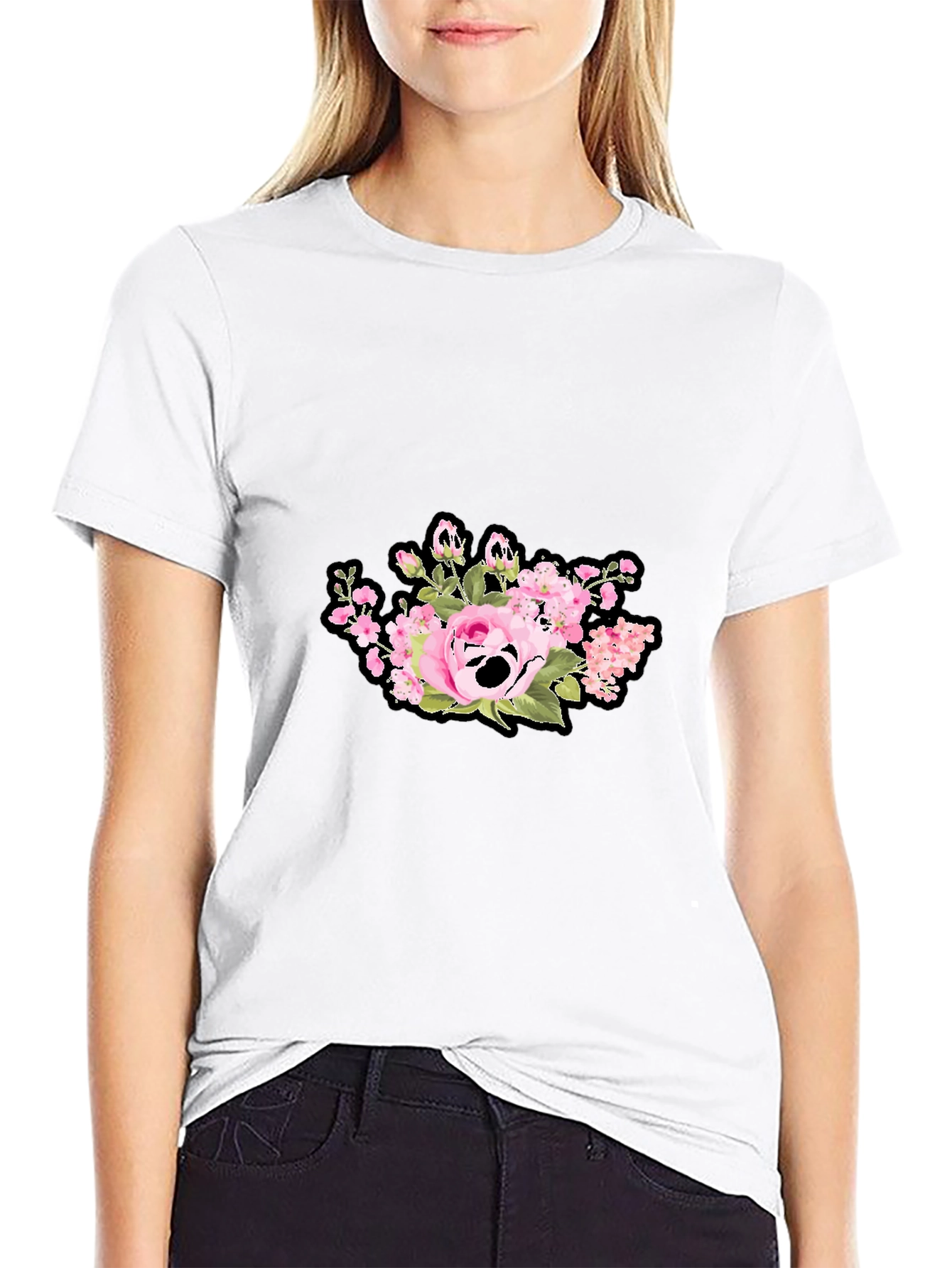 Floral Skull Graphic Print Black T-Shirt