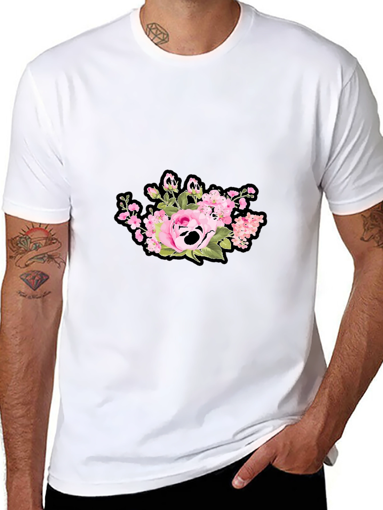 Floral Skull Graphic Print Black T-Shirt