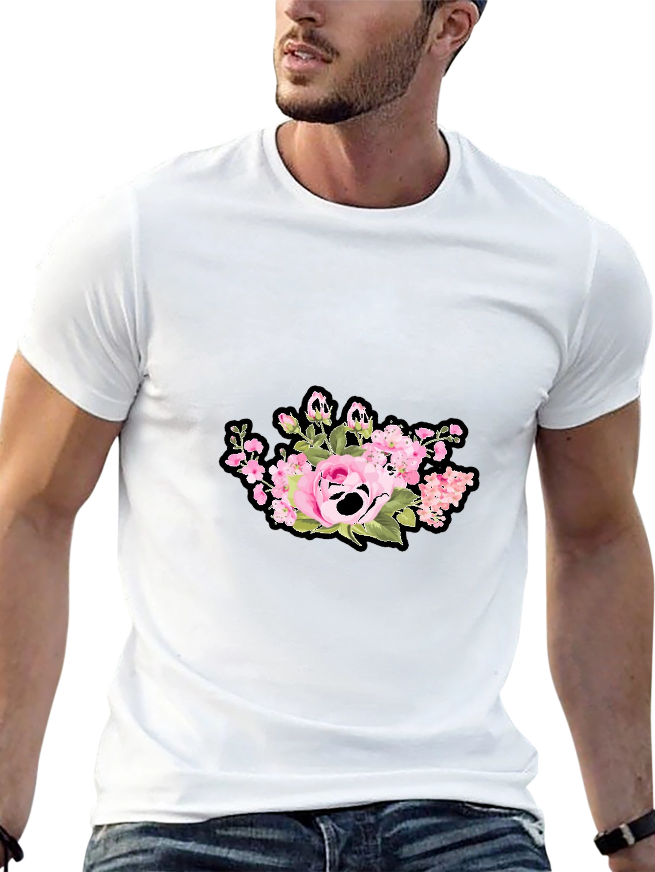 Floral Skull Graphic Print Black T-Shirt