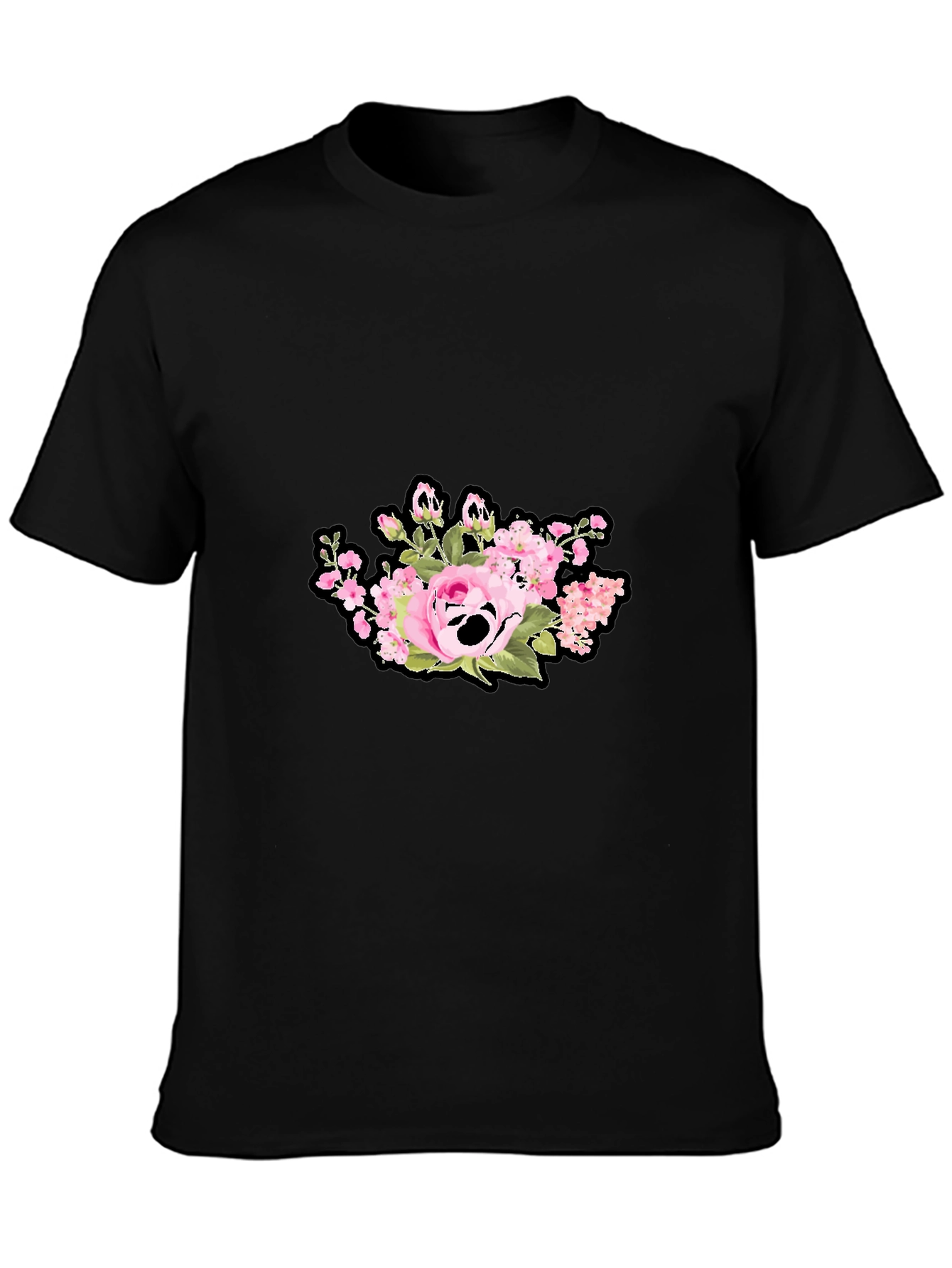 Floral Skull Graphic Print Black T-Shirt