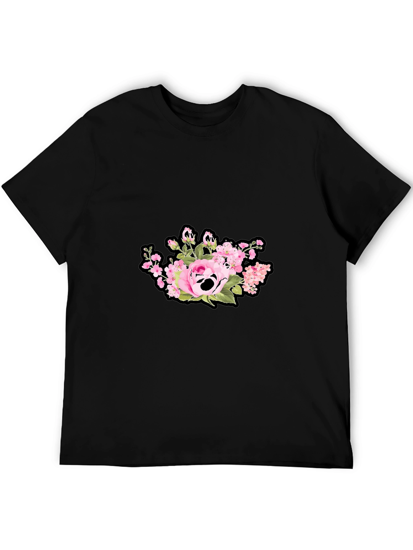 Floral Skull Graphic Print Black T-Shirt