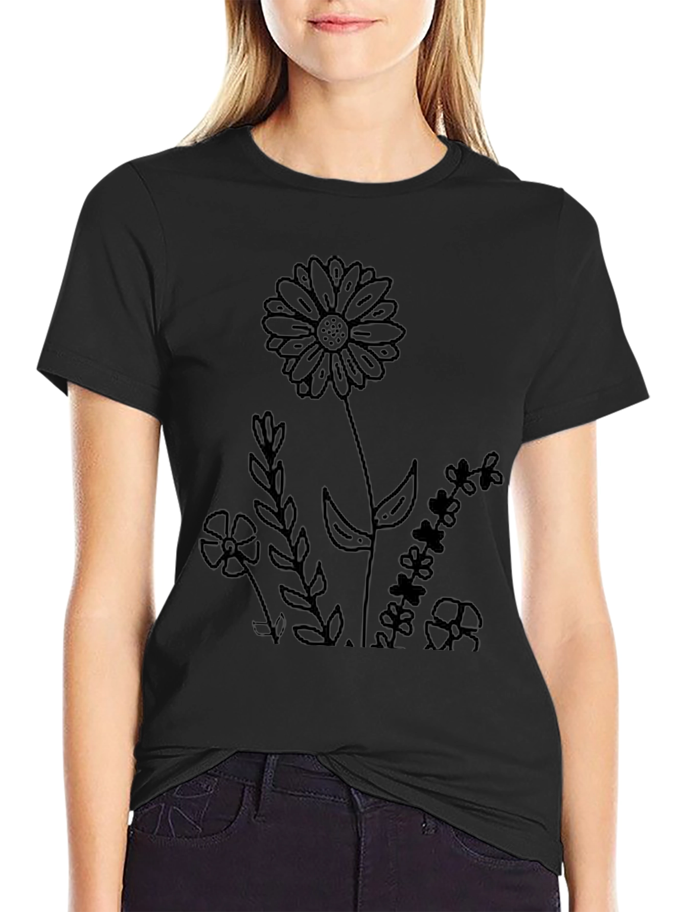 Black Floral Print T-Shirt - Casual Comfort