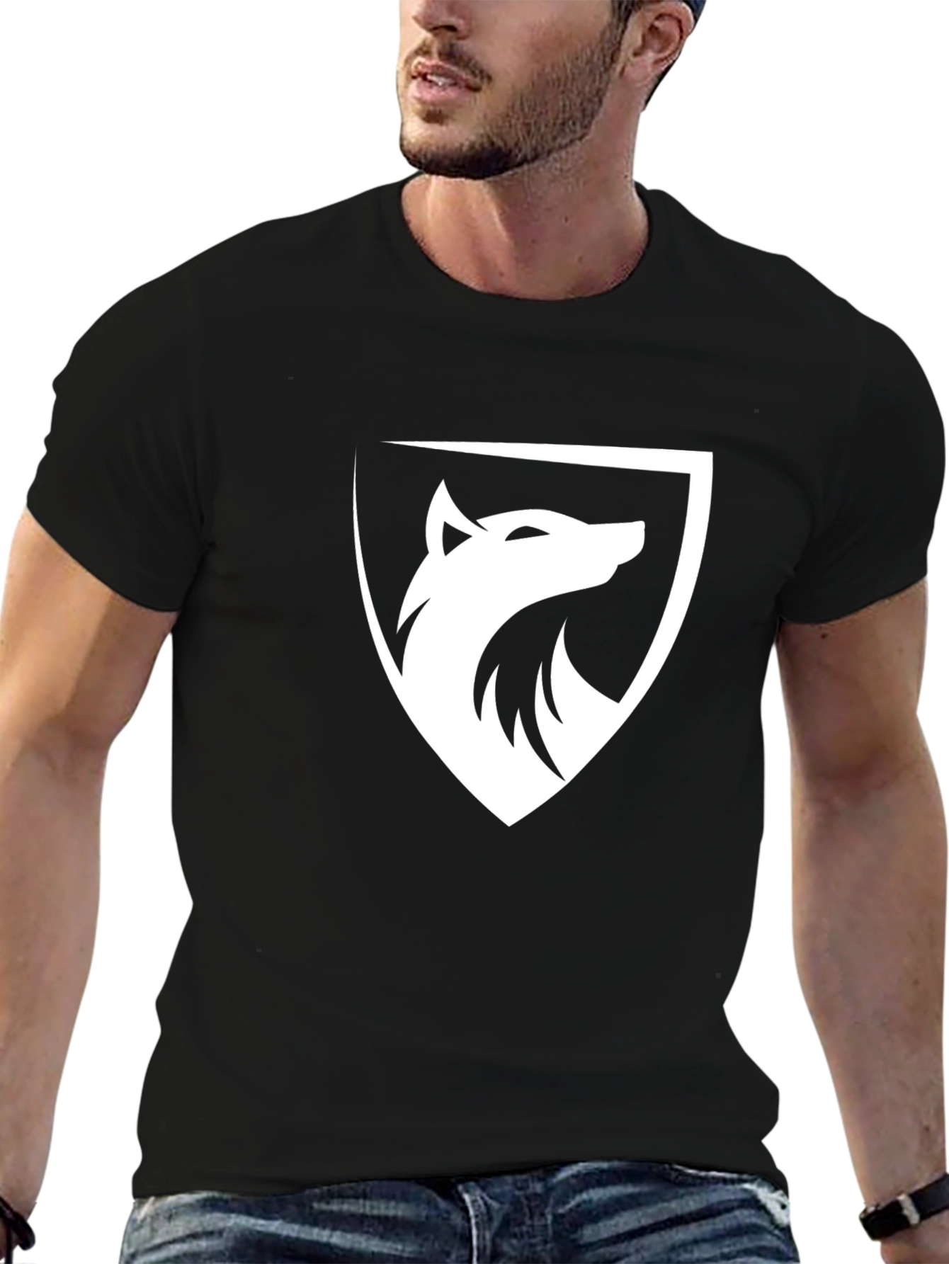 Black Wolf Shield Graphic Tee - Premium Cotton