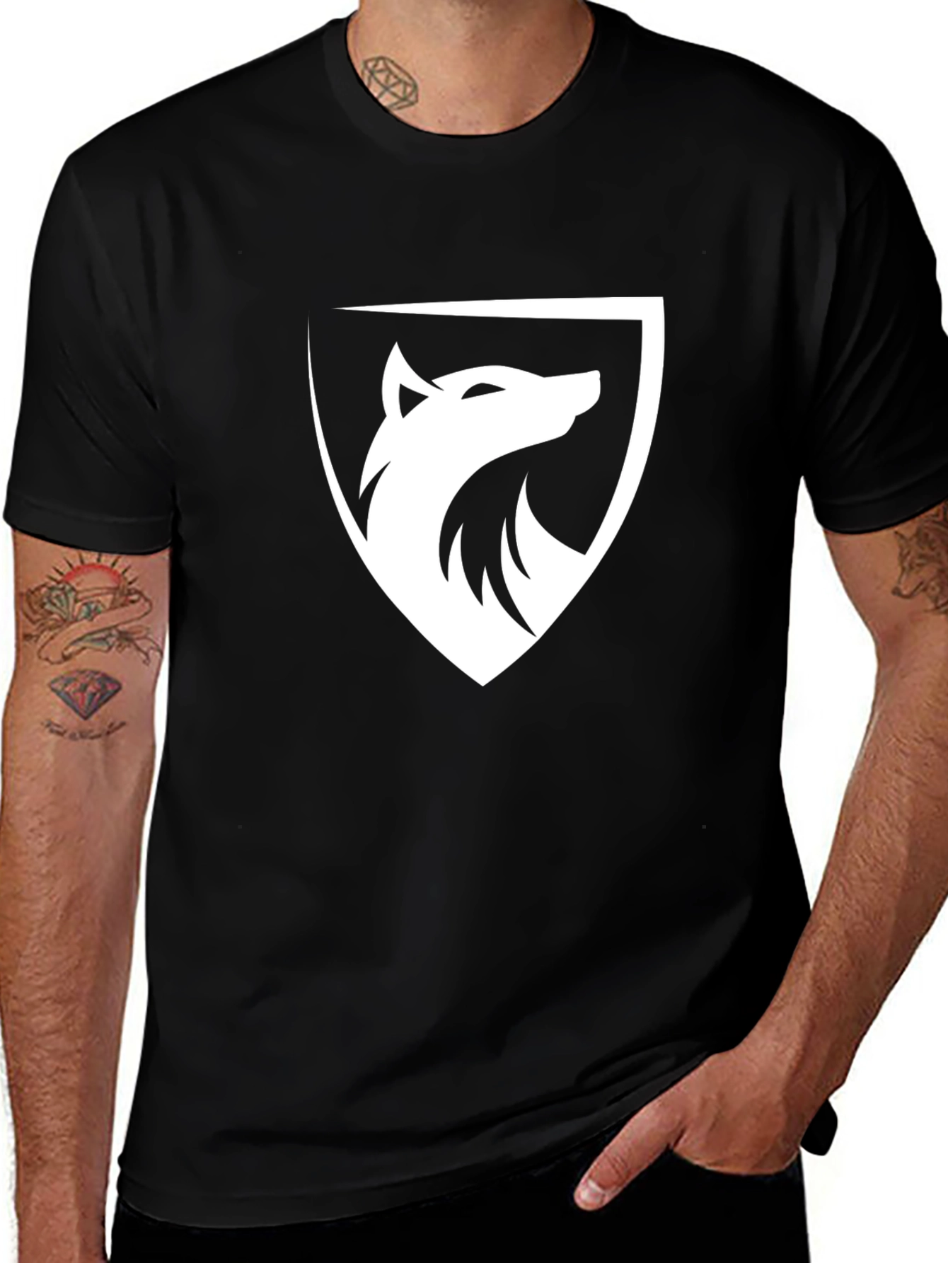 Black Wolf Shield Graphic Tee - Premium Cotton