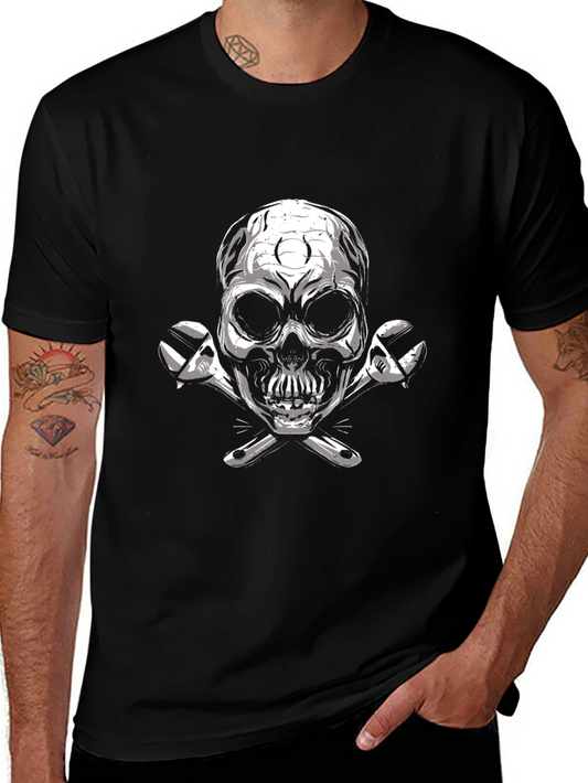 Skull & Wrenches Graphic Tee - Black Crew Neck T-Shirt