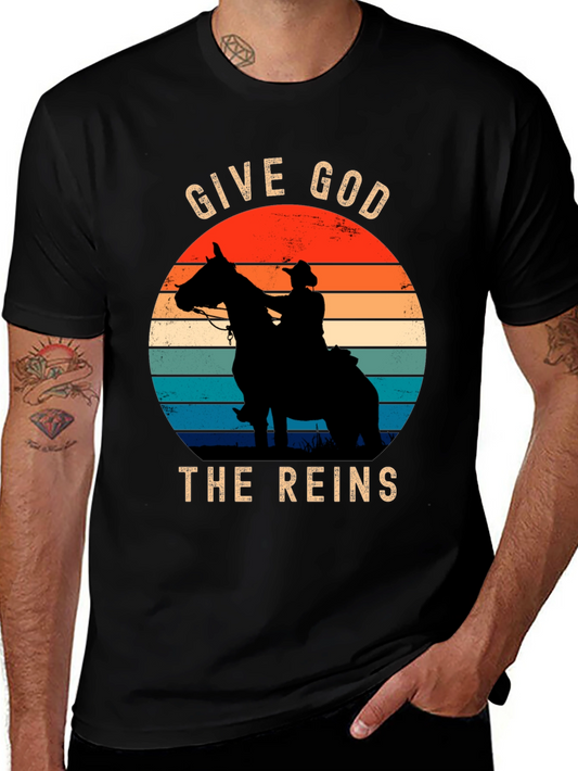 Give God the Reins T-Shirt - Cowboy Horse Sunset Design