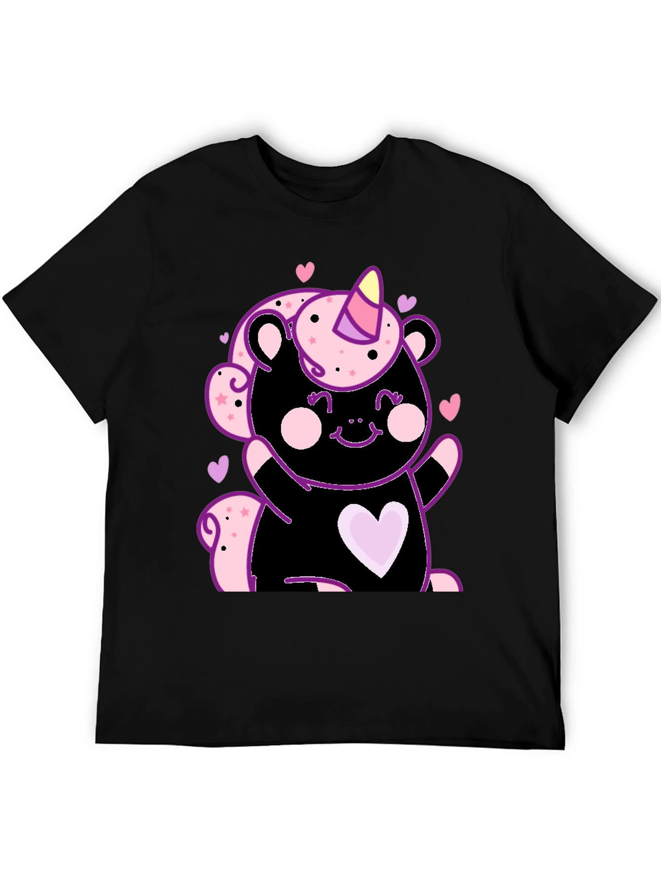 Cute Unicorn Bear Black Graphic Tee