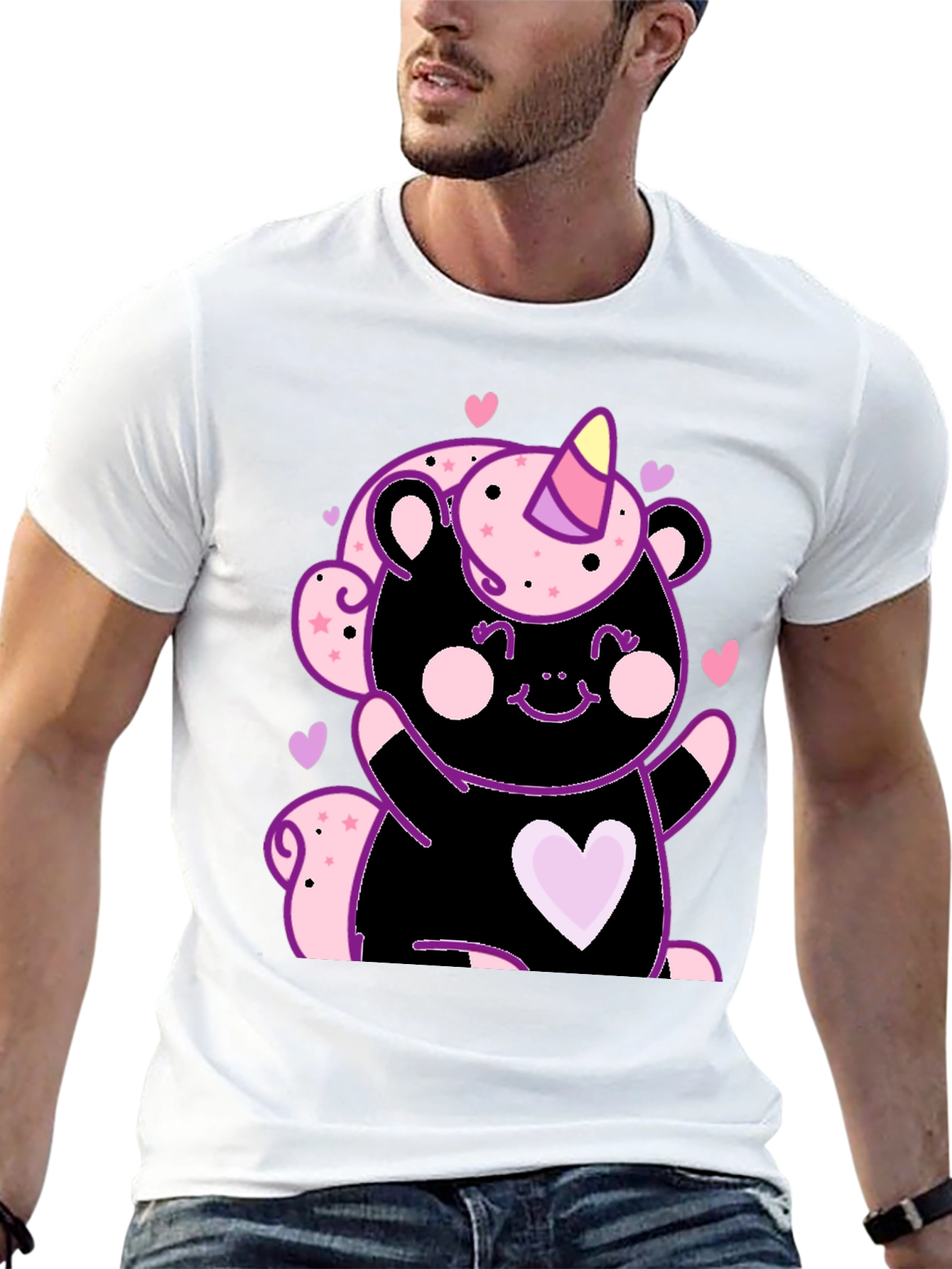 Cute Unicorn Bear Black Graphic Tee