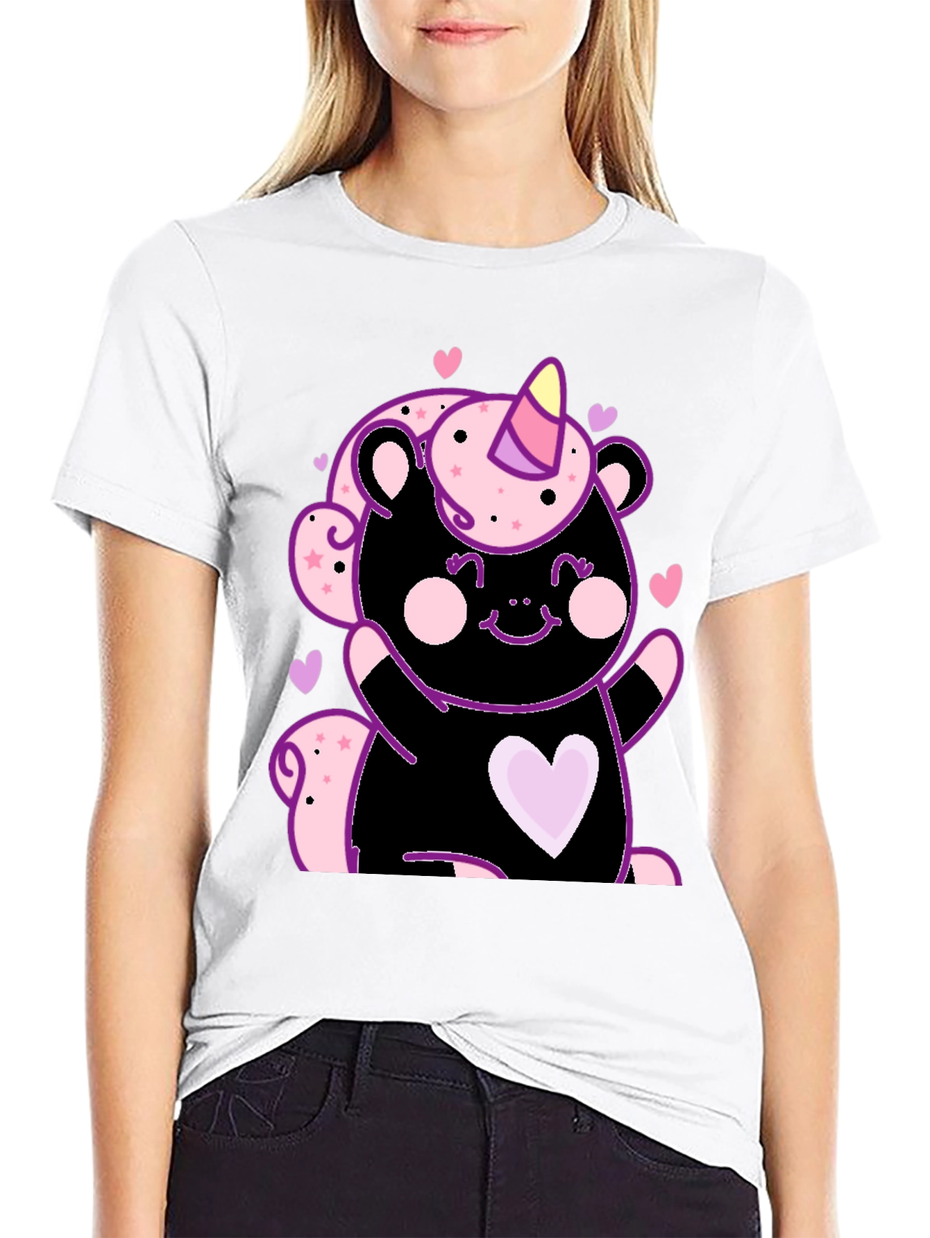 Cute Unicorn Bear Black Graphic Tee