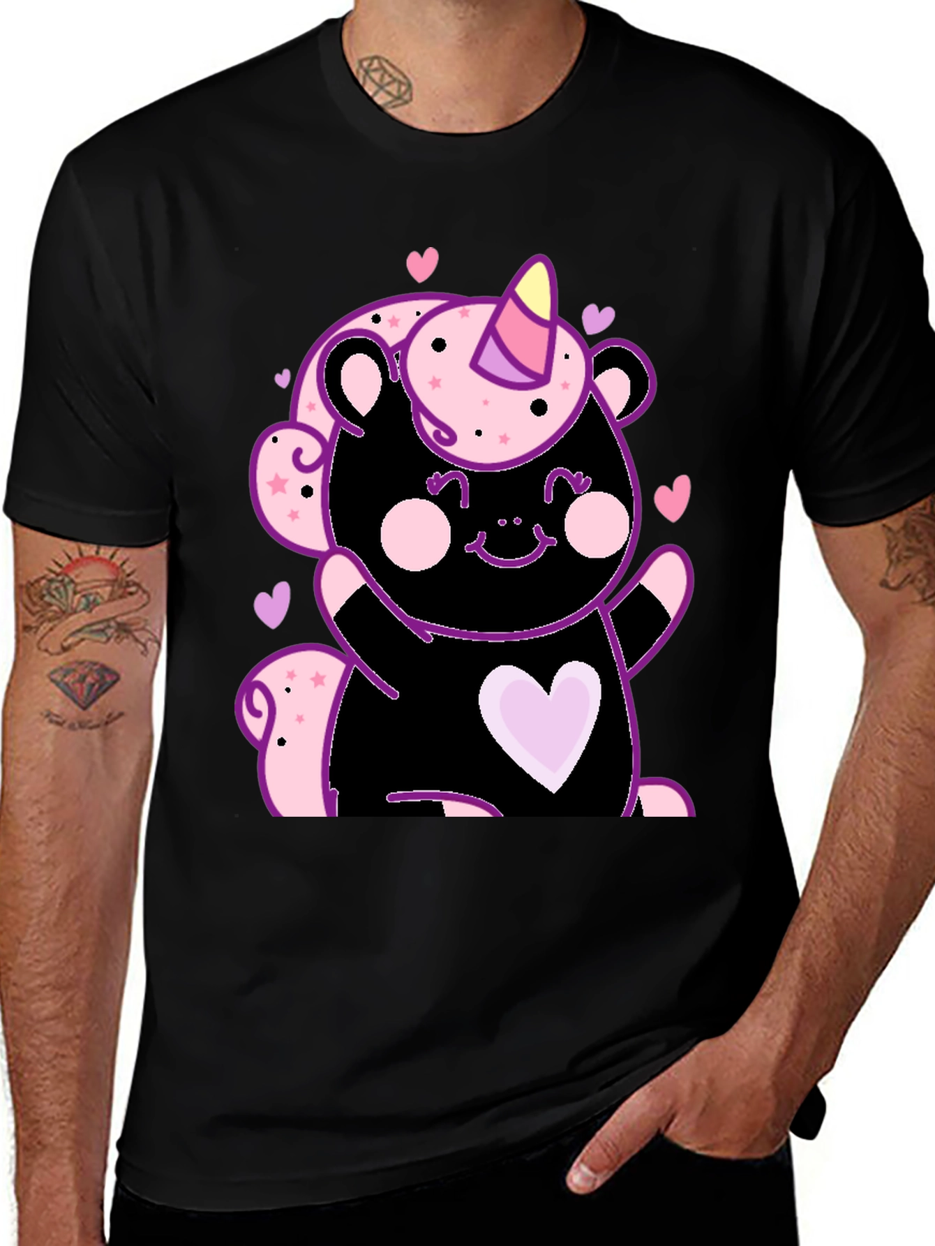 Cute Unicorn Bear Black Graphic Tee