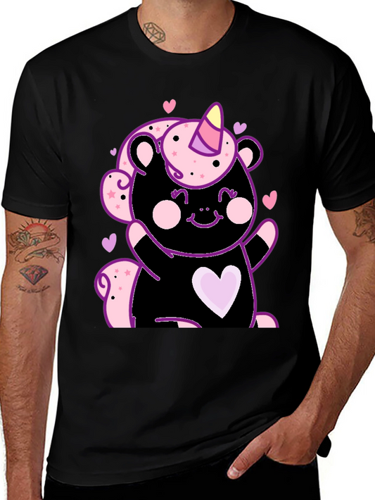 Cute Unicorn Bear Black Graphic Tee