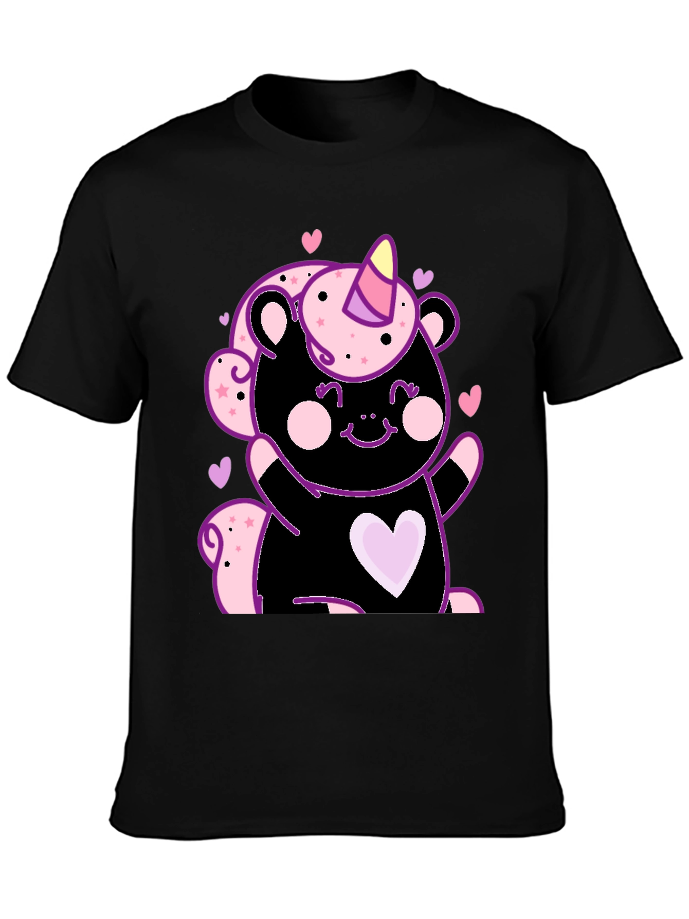 Cute Unicorn Bear Black Graphic Tee