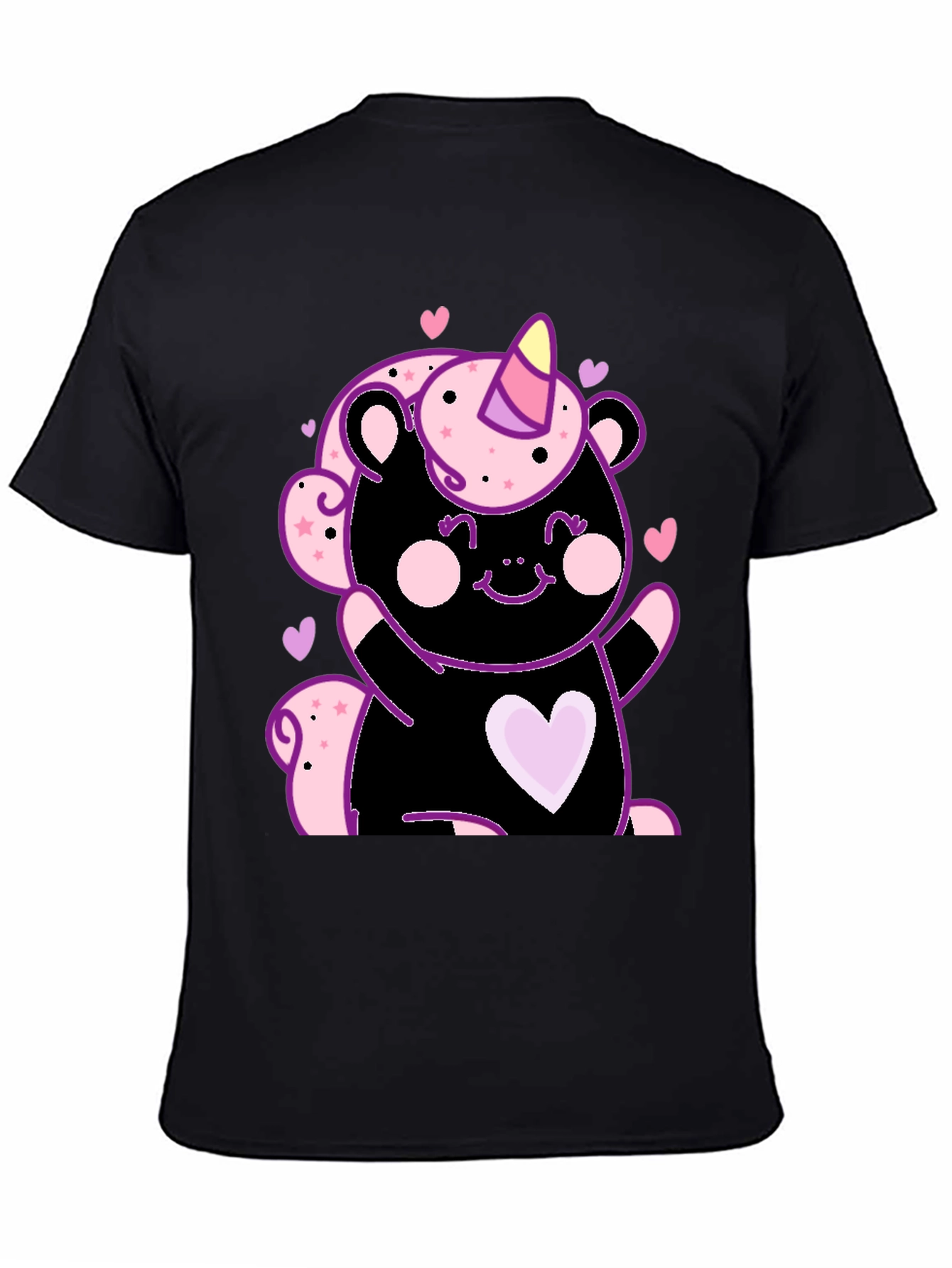 Cute Unicorn Bear Black Graphic Tee