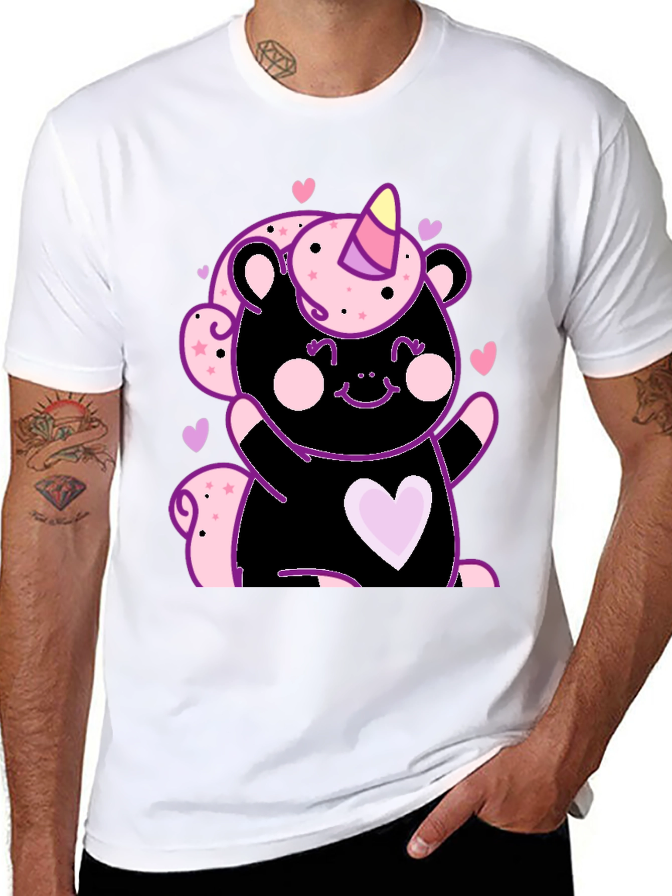Cute Unicorn Bear Black Graphic Tee