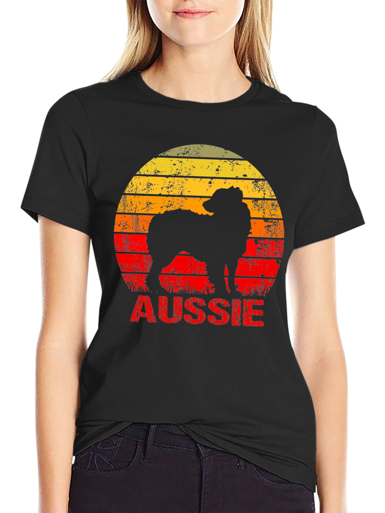 Retro Aussie Dog Graphic Tee - Black Cotton T-Shirt