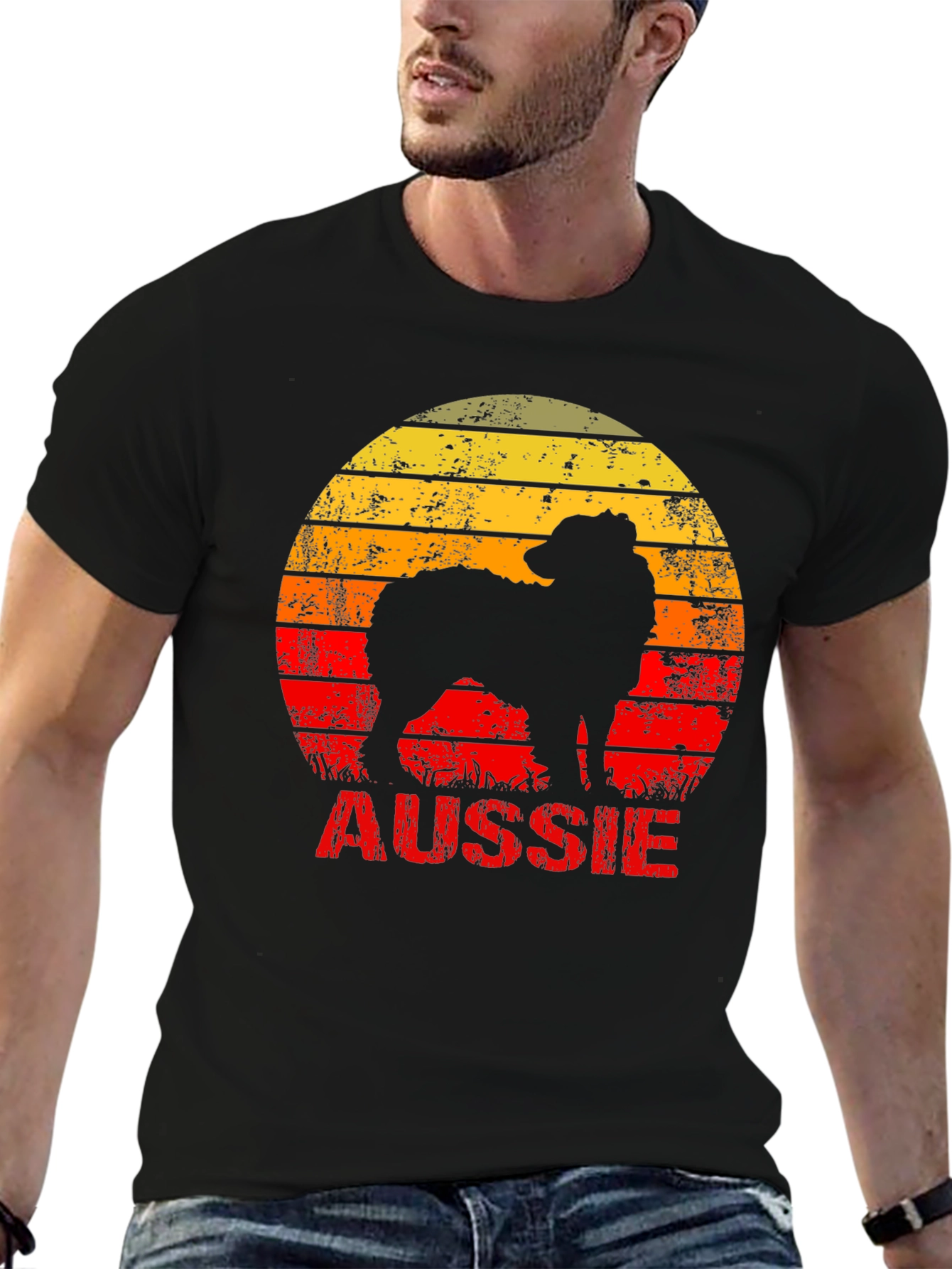 Retro Aussie Dog Graphic Tee - Black Cotton T-Shirt